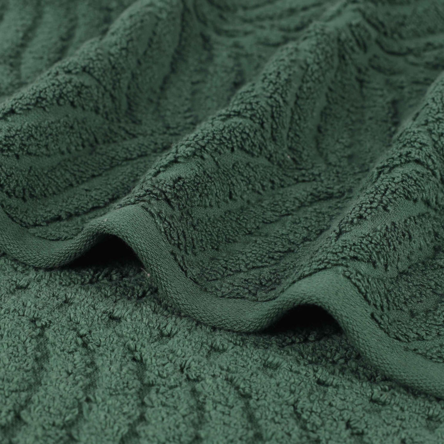 Chevron Zero Twist Solid and Jacquard Soft Cotton 6 Piece Towel Set - ForestGreen