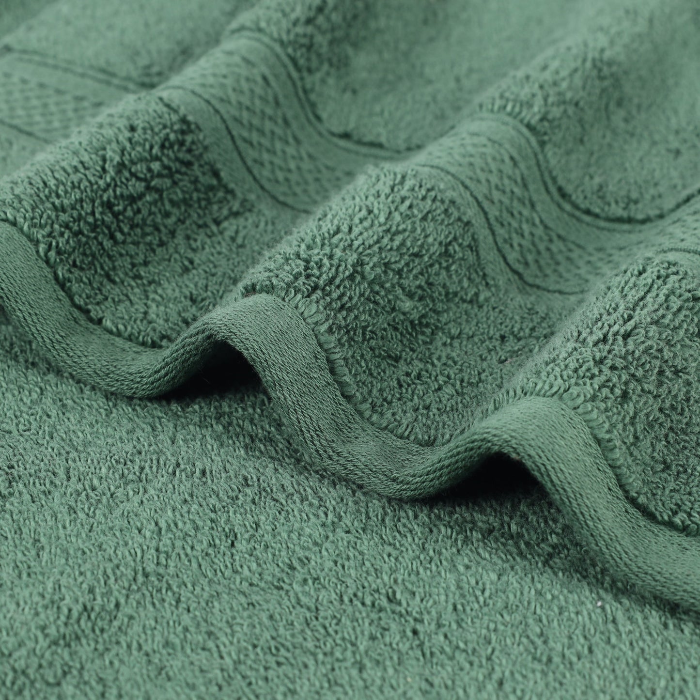 Chevron Zero Twist Solid and Jacquard Soft Cotton 6 Piece Towel Set - ForestGreen