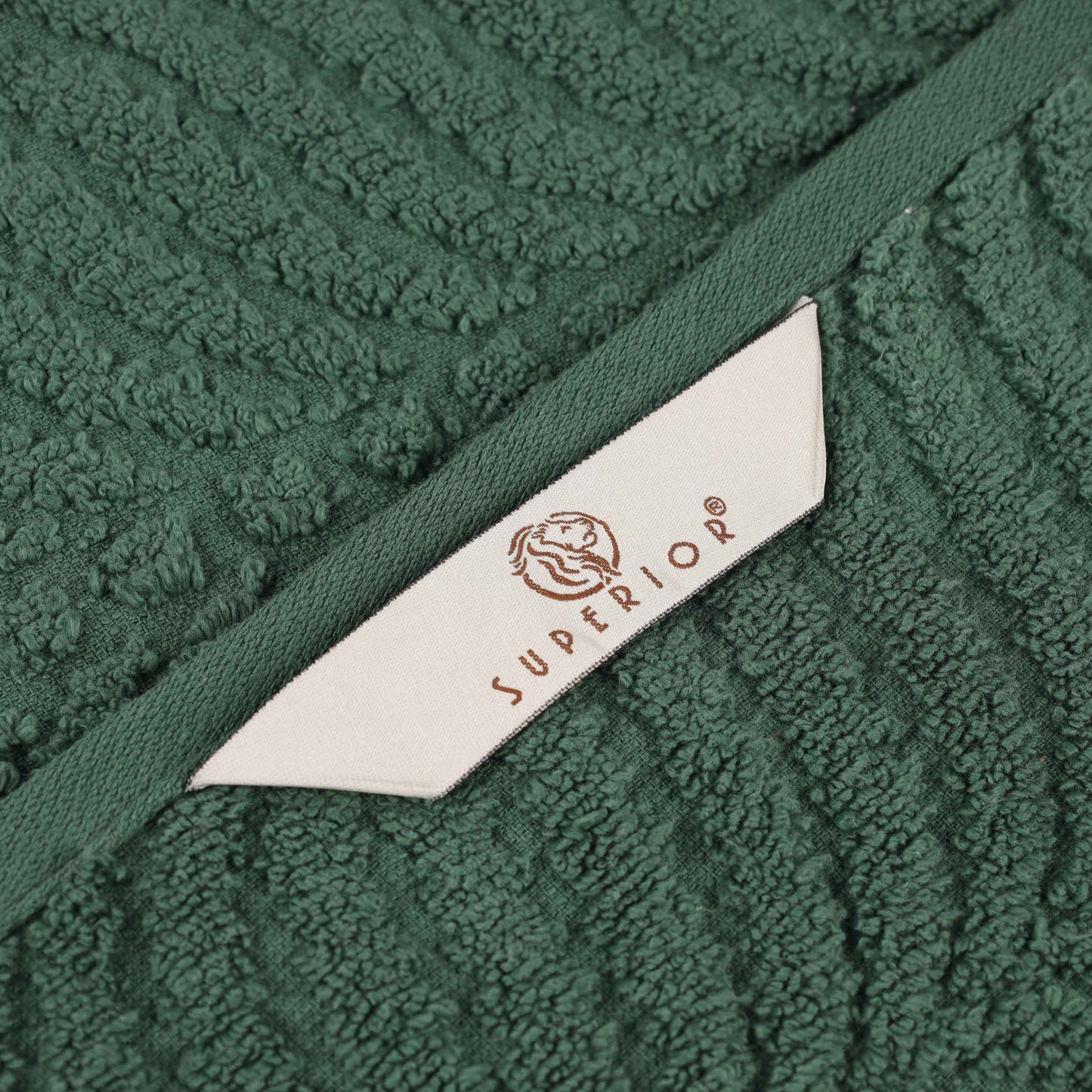 Chevron Zero Twist Solid and Jacquard Soft Cotton 6 Piece Towel Set - ForestGreen