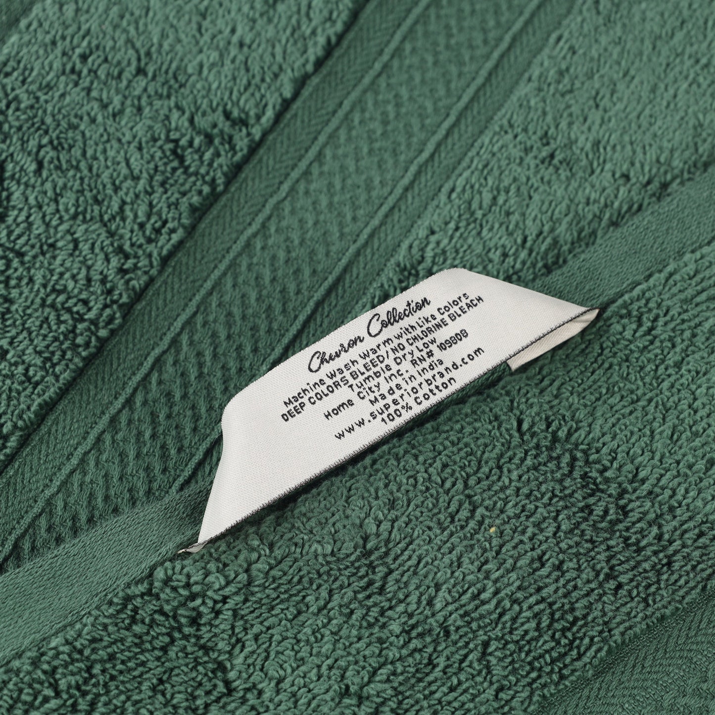 Chevron Zero Twist Solid and Jacquard Soft Cotton 6 Piece Towel Set - ForestGreen