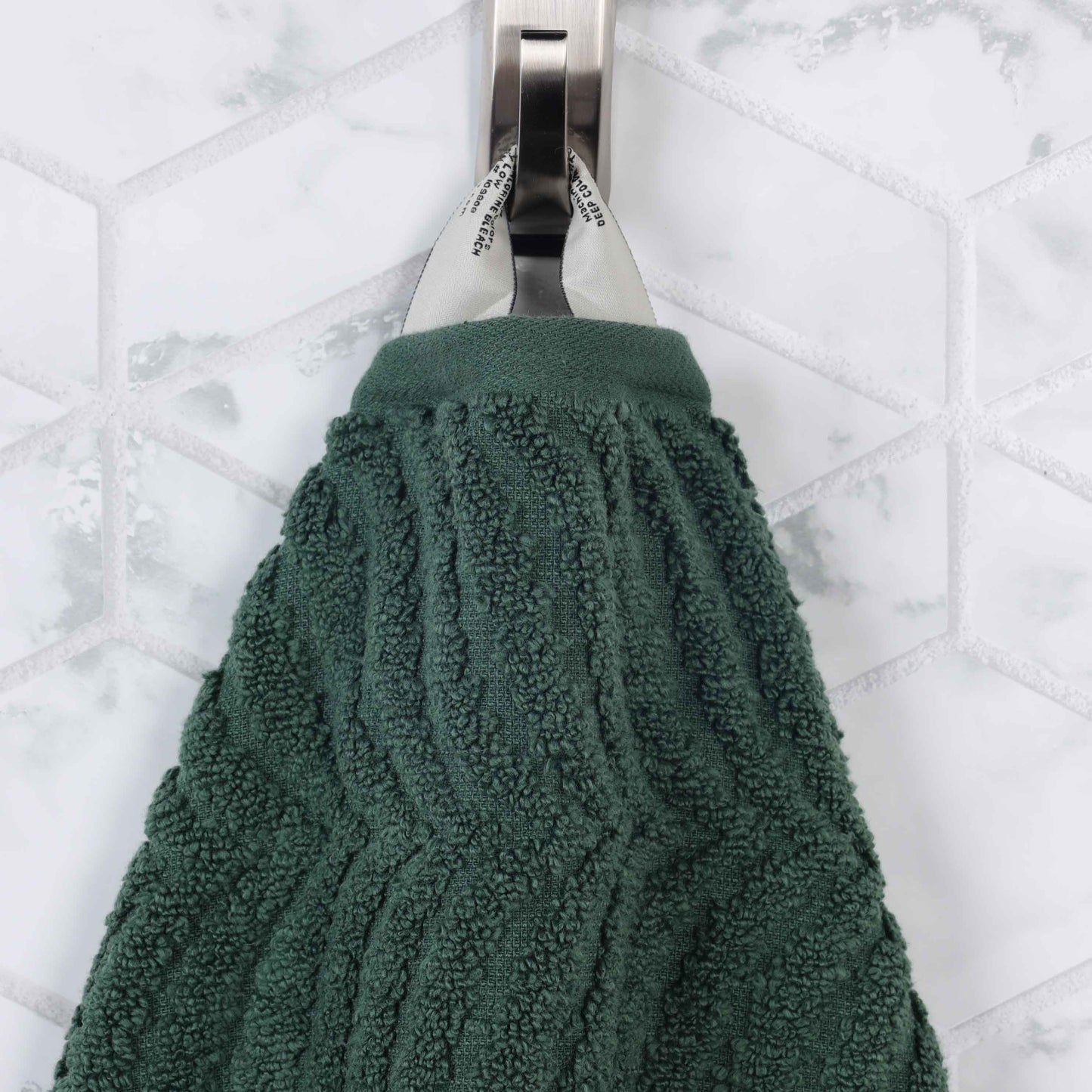 Chevron Zero Twist Solid and Jacquard Soft Cotton 6 Piece Towel Set - ForestGreen