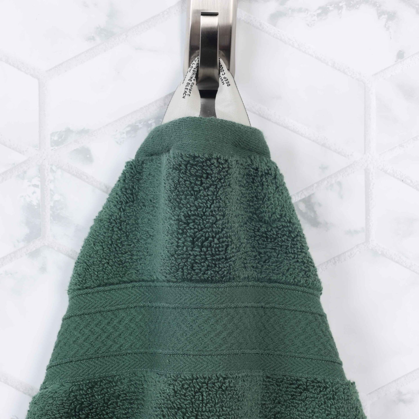 Chevron Zero Twist Solid and Jacquard Soft Cotton 6 Piece Towel Set - ForestGreen