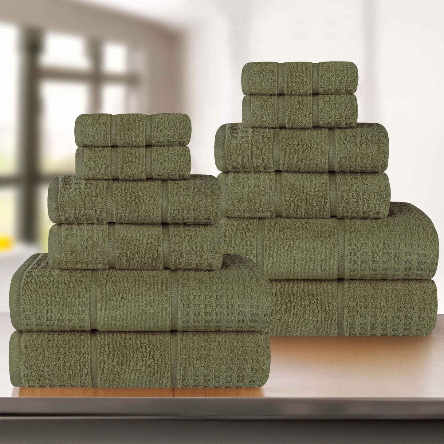 Napa Zero Twist Cotton Solid Waffle Honeycomb 12 Piece Towel Set