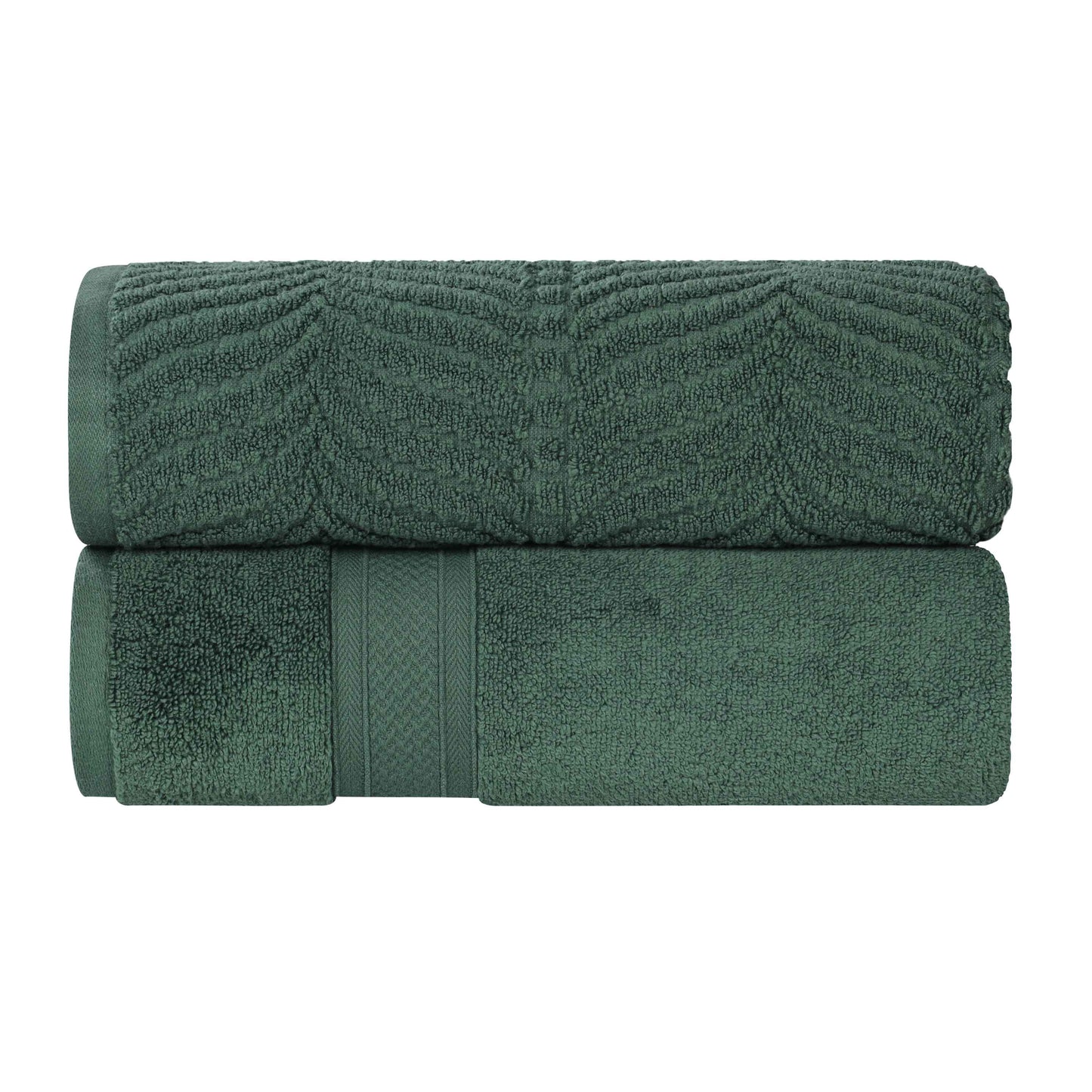 Chevron Zero Twist Solid and Jacquard Soft Cotton Bath Sheet Set of 2 - ForestGreen