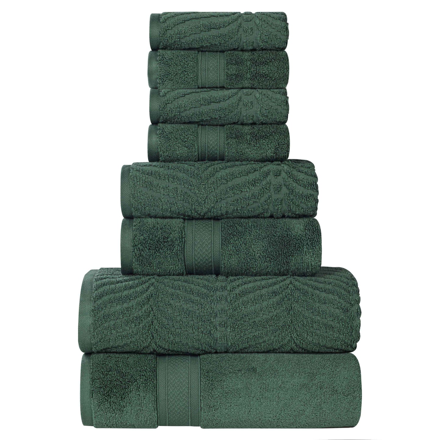 Chevron Zero Twist Solid and Jacquard Cotton 8 Piece Towel Set - ForestGreen