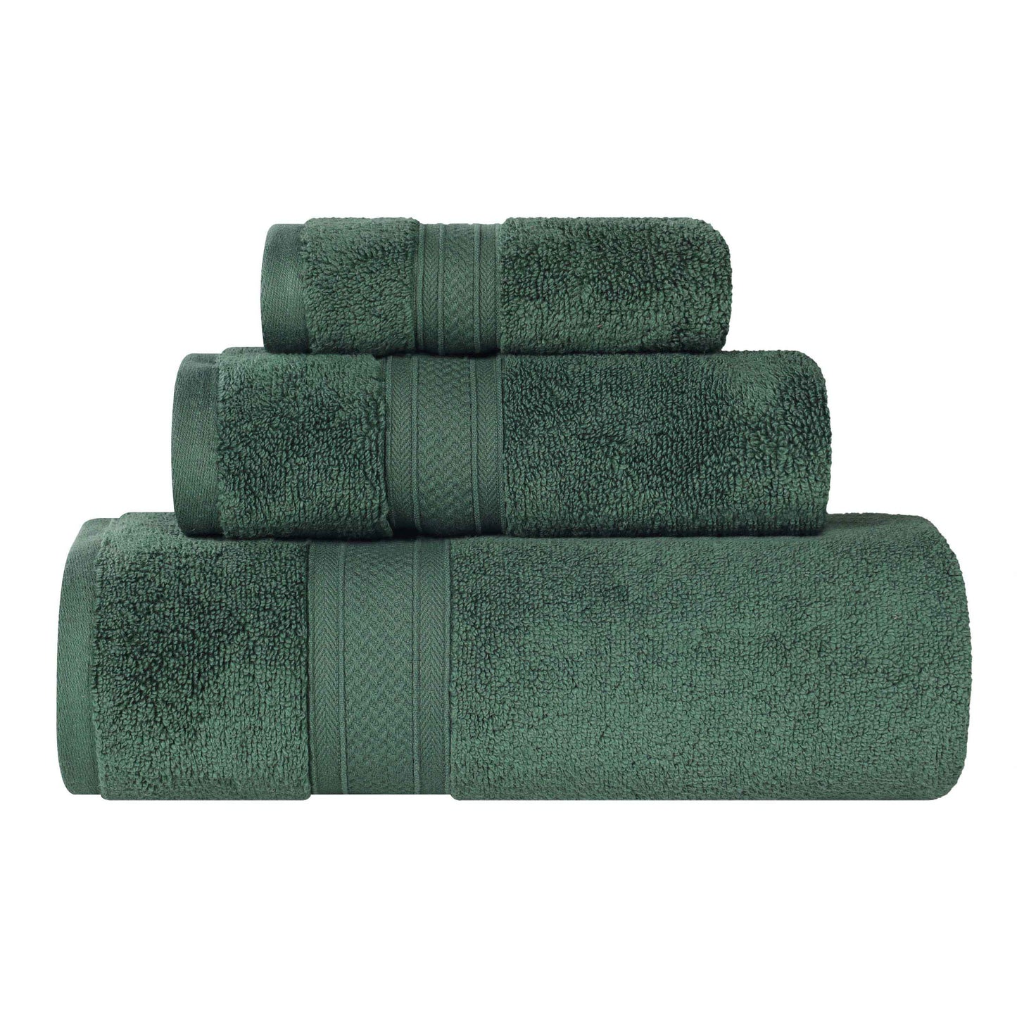 Chevron Zero Twist Solid Soft Absorbent Cotton 3 Piece Towel Set - ForestGreen
