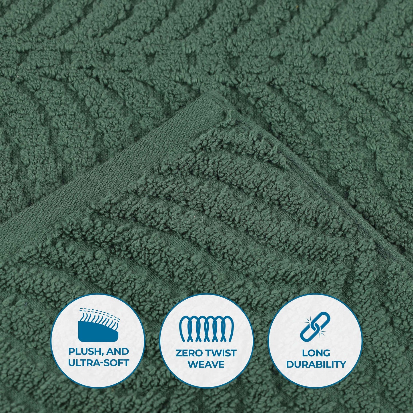 Chevron Zero Twist Solid and Jacquard Soft Cotton 6 Piece Towel Set - ForestGreen