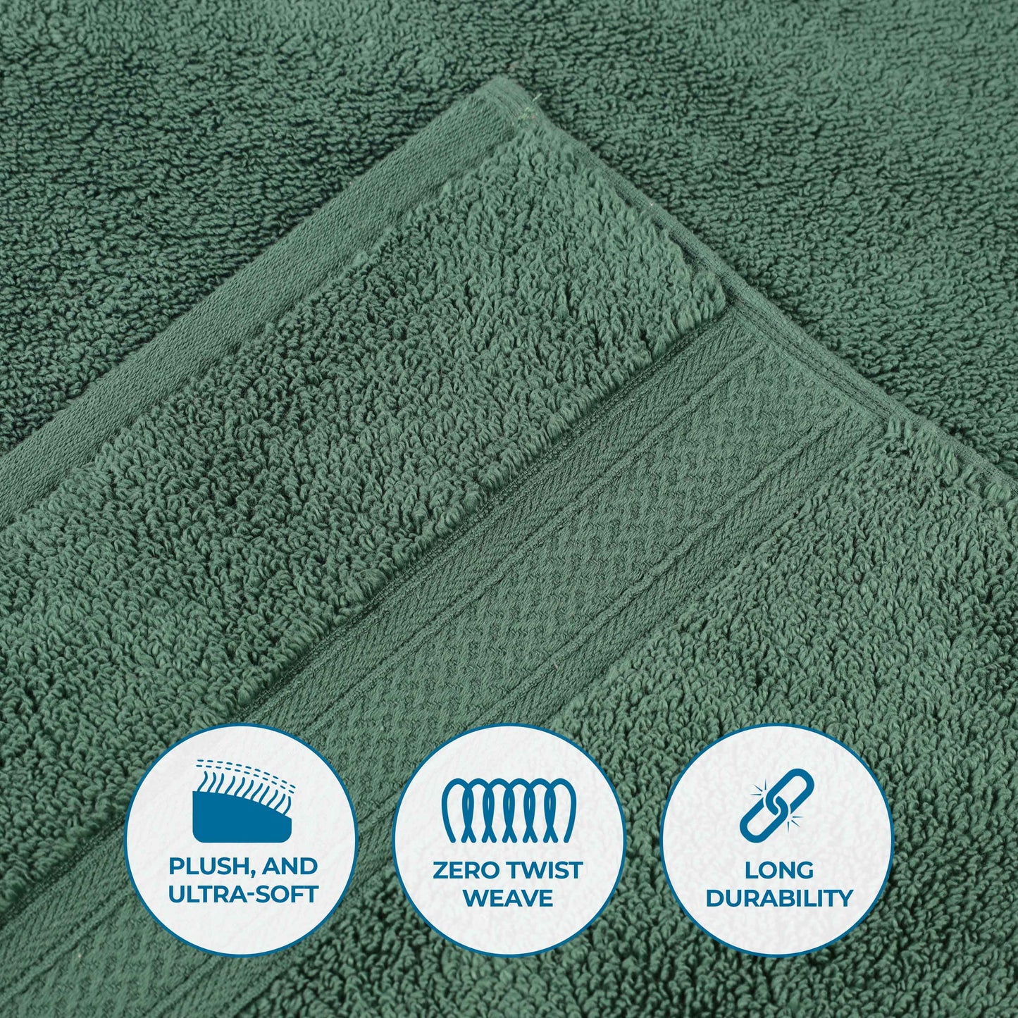 Chevron Zero Twist Solid and Jacquard Soft Cotton 6 Piece Towel Set - ForestGreen