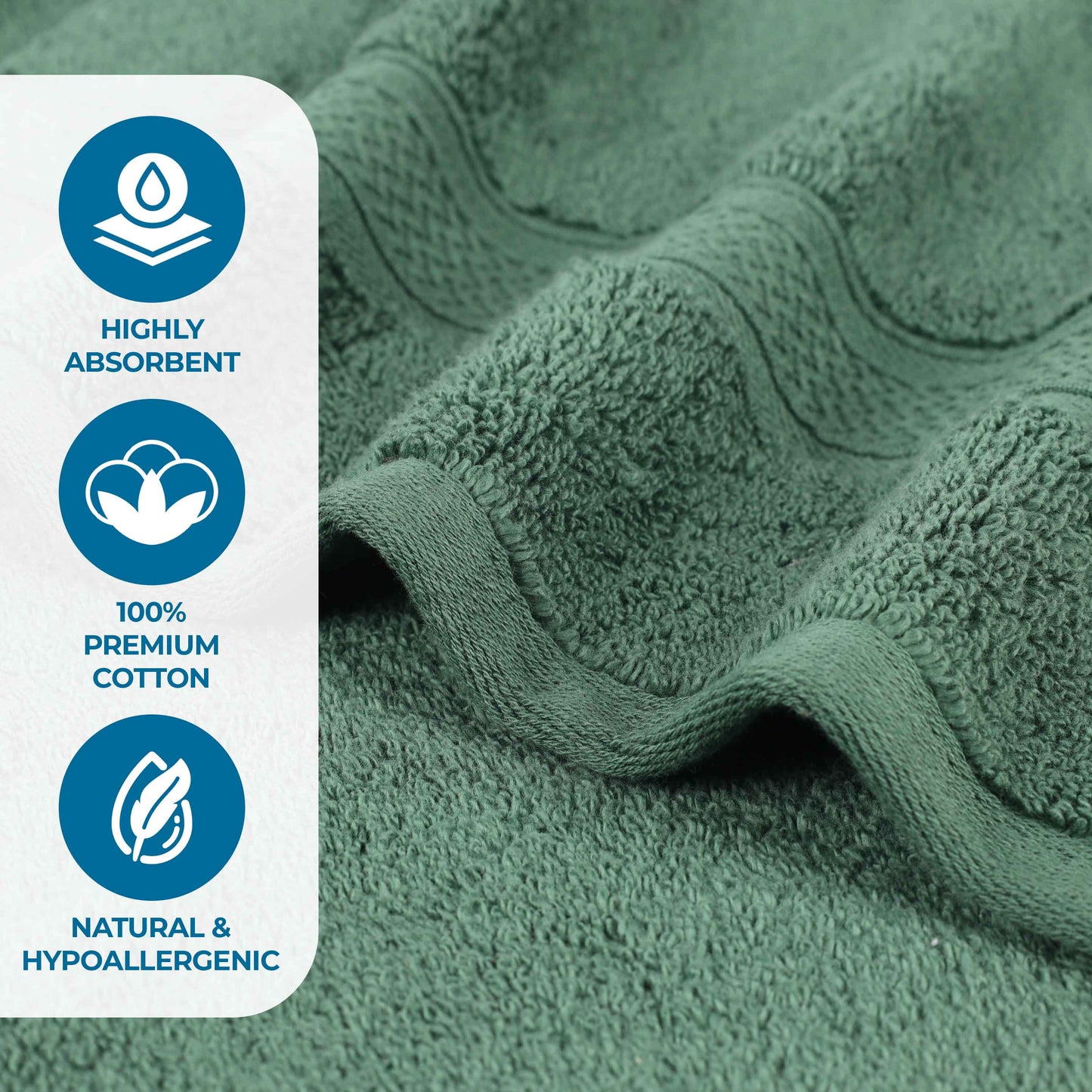 Chevron Zero Twist Solid and Jacquard Soft Cotton 6 Piece Towel Set - ForestGreen