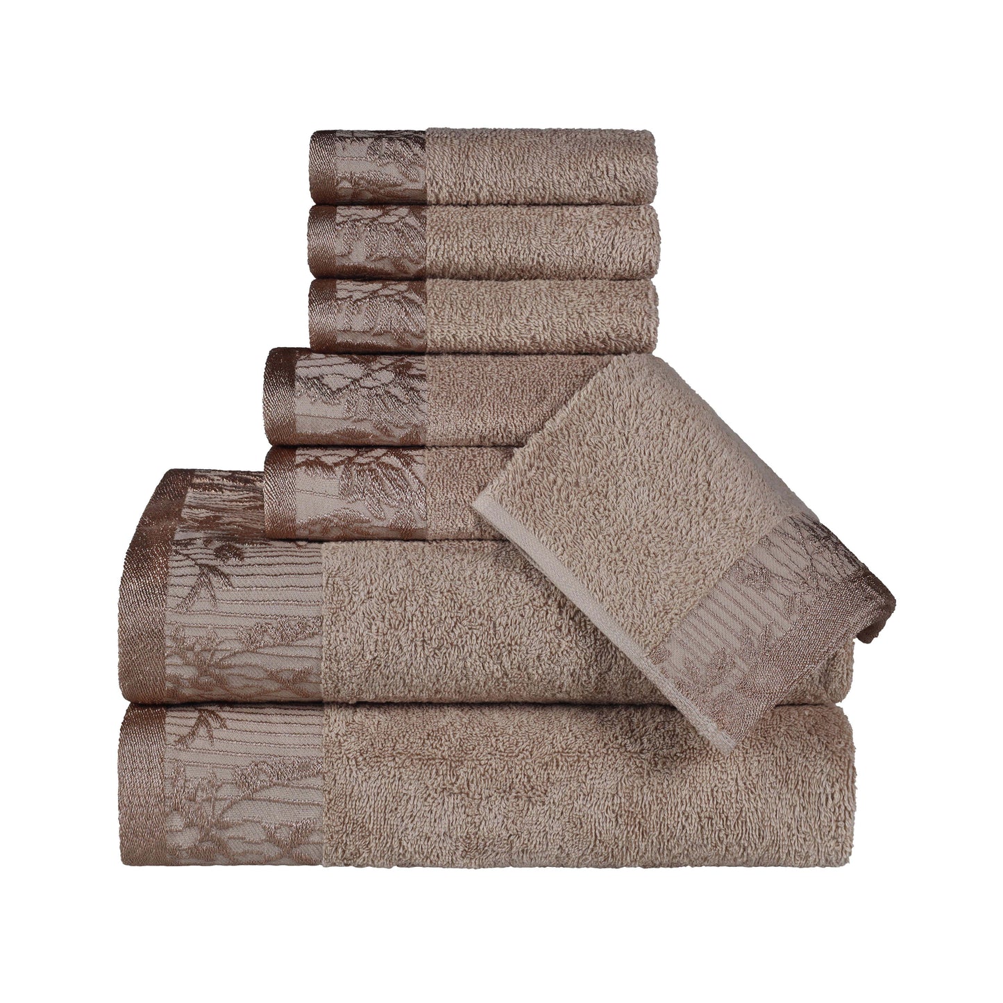 Wisteria Cotton Medium Weight Floral Jacquard Border 8 Piece Towel Set