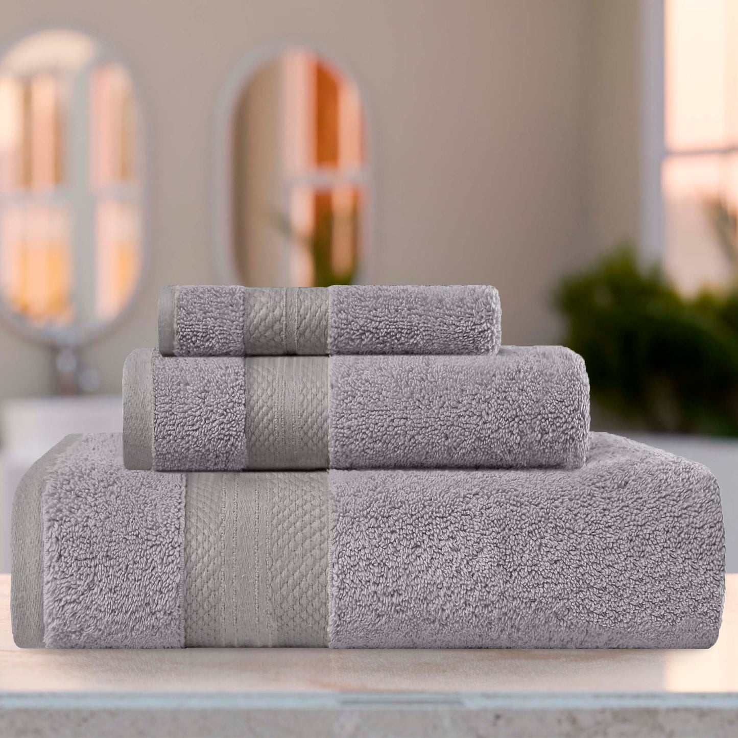 Superior Premium Turkish-Cotton Assorted Towel Set - Grey