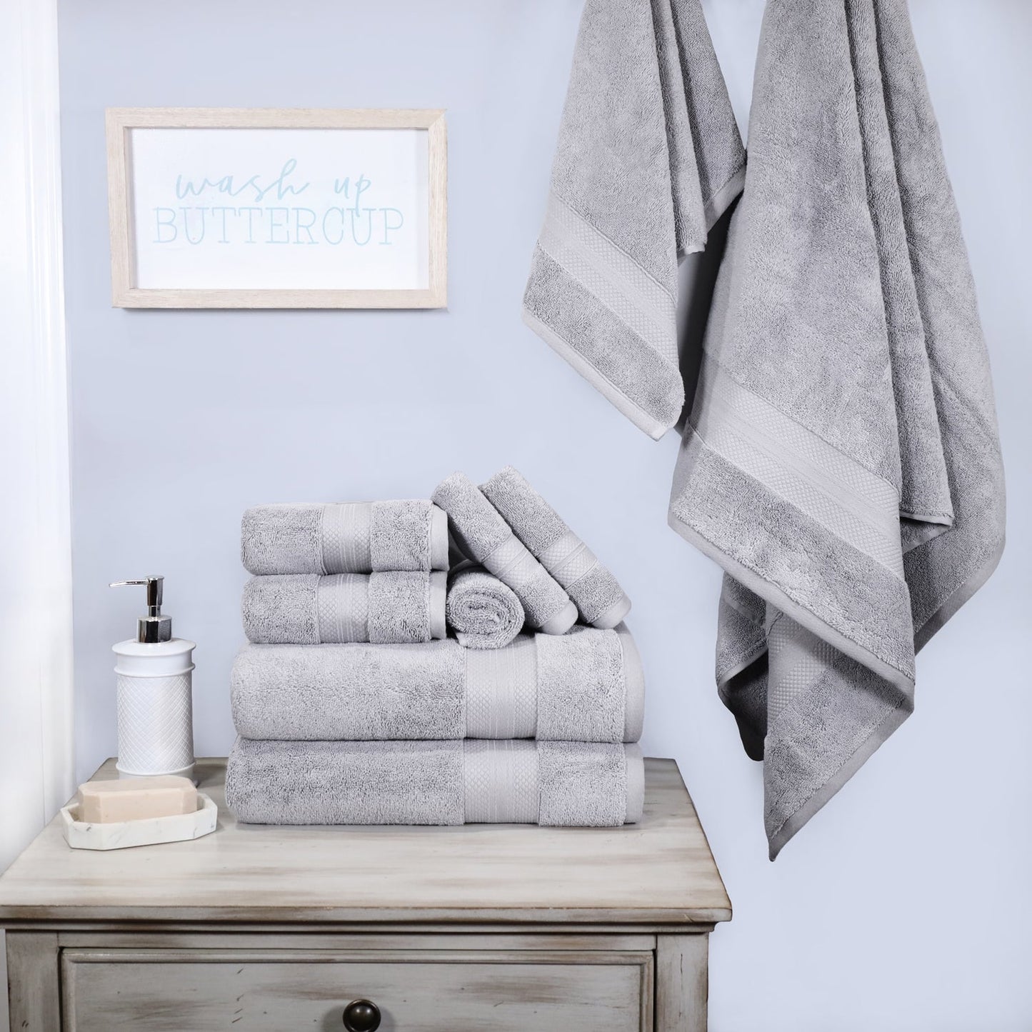 Superior Premium Turkish-Cotton Assorted Towel Set - Grey