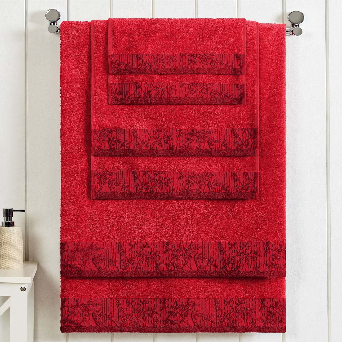 Wisteria Cotton Medium Weight Floral Jacquard Border 6 Piece Towel Set