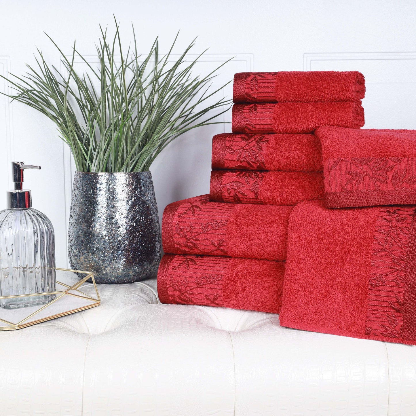 Wisteria Cotton Medium Weight Floral Jacquard Border 8 Piece Towel Set