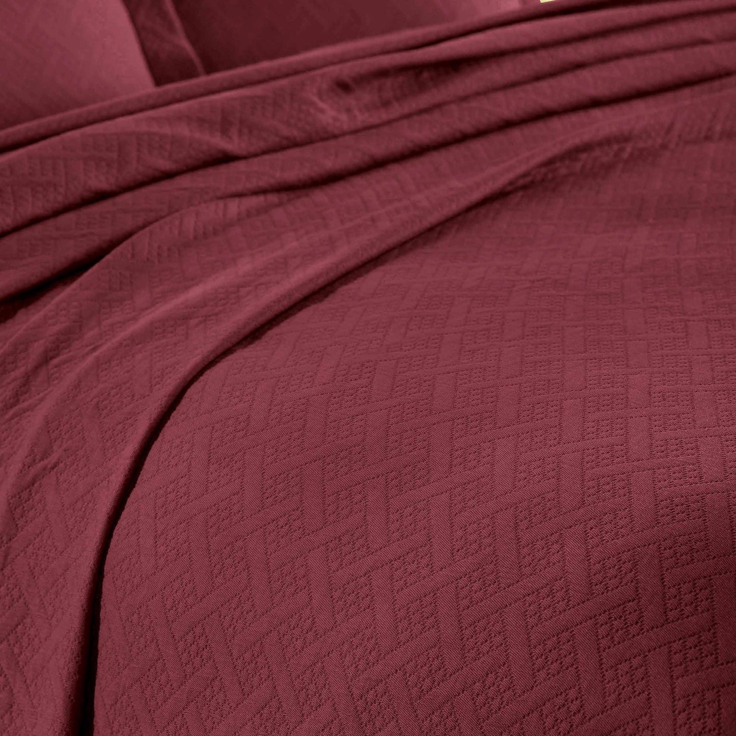 Basket Weave Matelasse Cotton Bedspread Set - Garnet