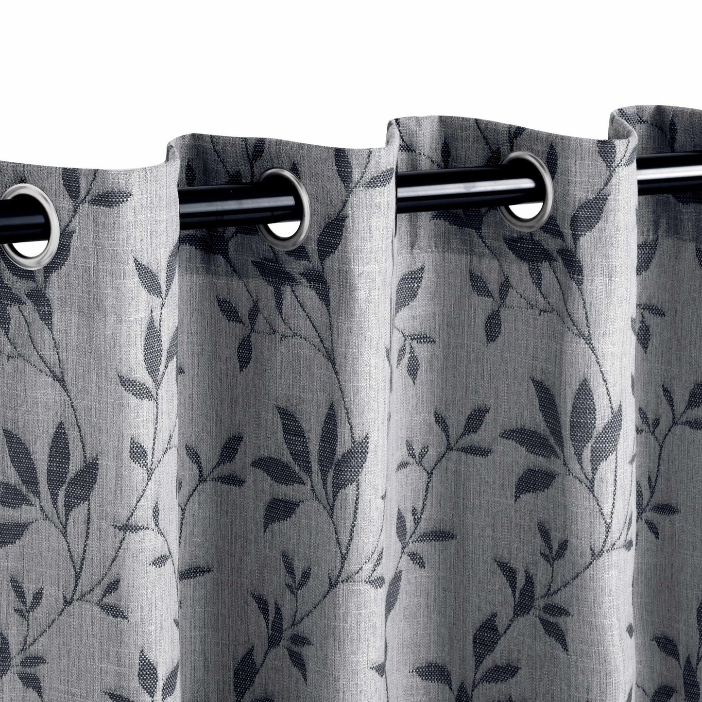 Ghera Jacquard Curtain Panel Set with Grommet Top Header - Charcoal - Grey
