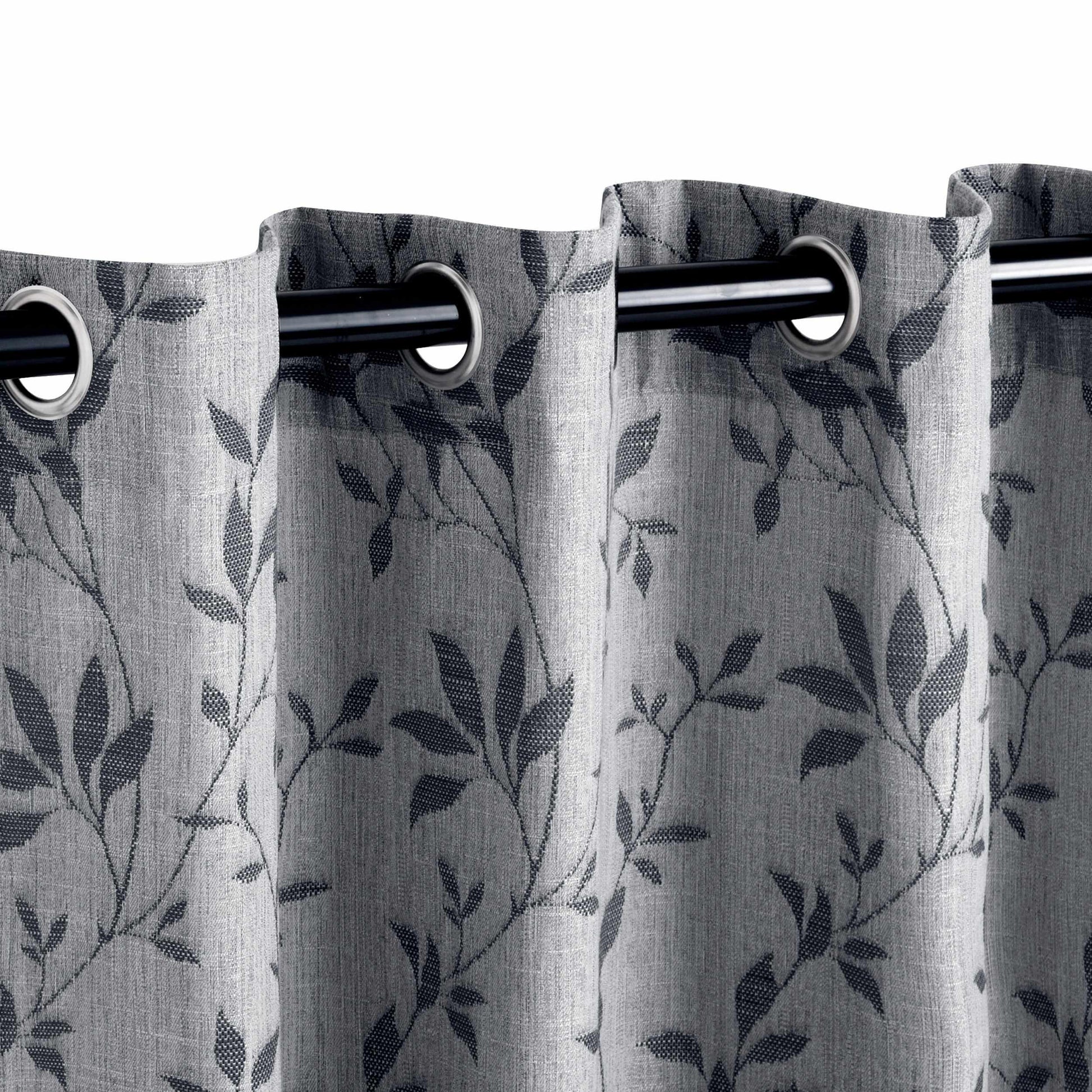 Ghera Jacquard Curtain Panel Set with Grommet Top Header - Charcoal - Grey
