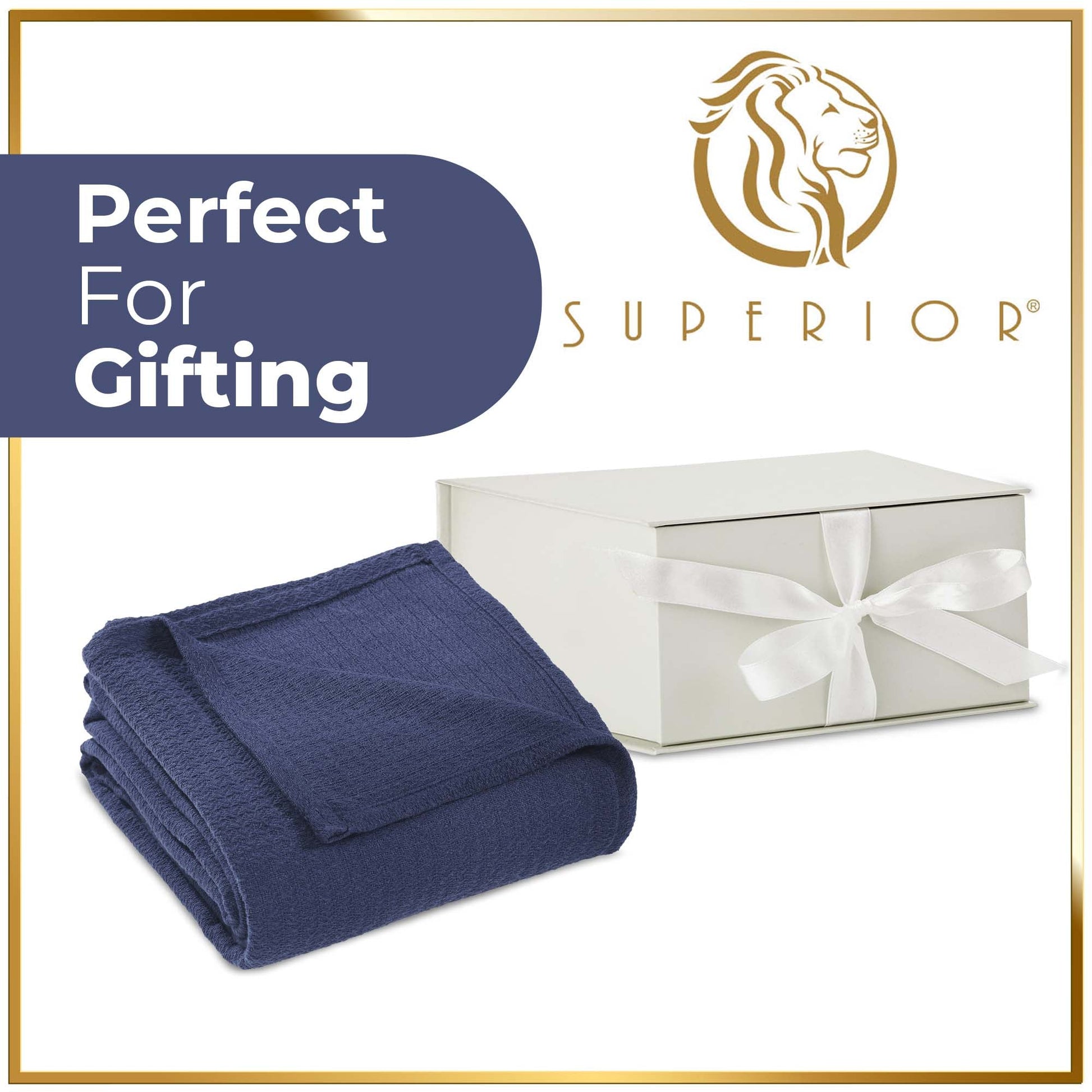 Waffle Weave Honeycomb Knit Soft Solid Textured Cotton Blanket - Navy Blue