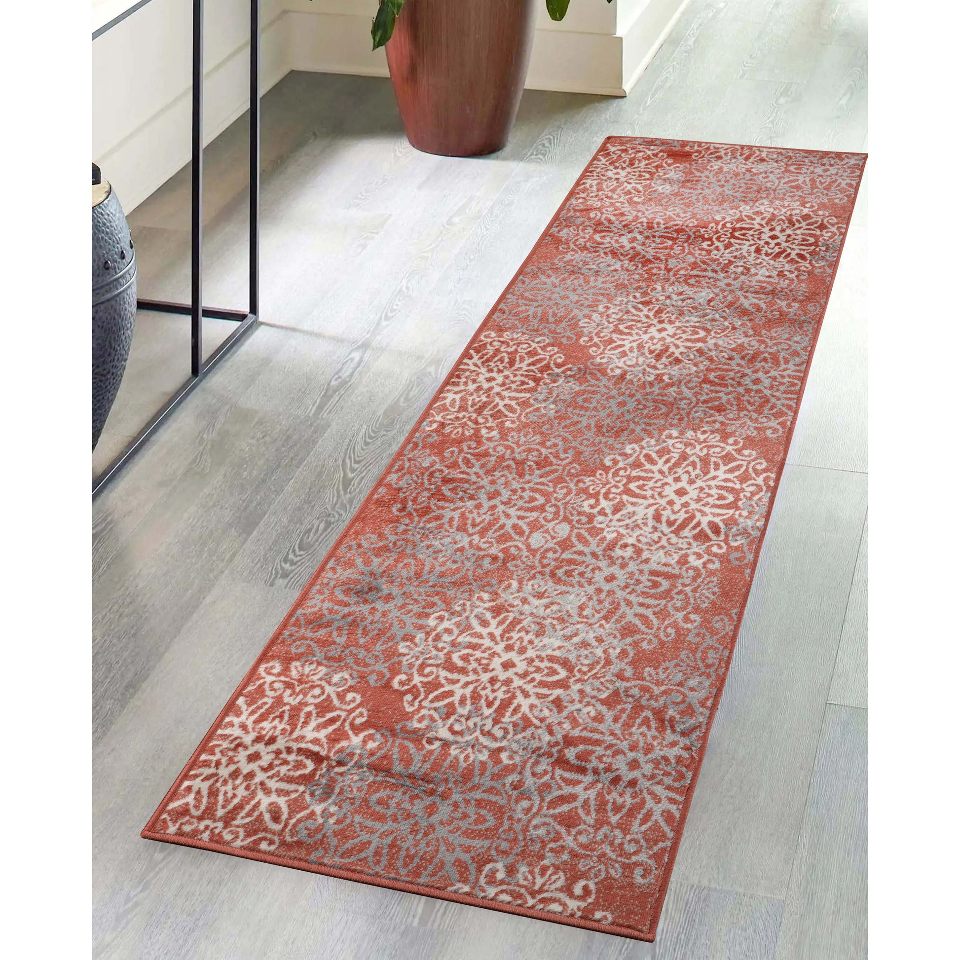 Leigh Traditional Floral Scroll Indoor Area Rug or Runner Rug Or Door Mat - Ginger