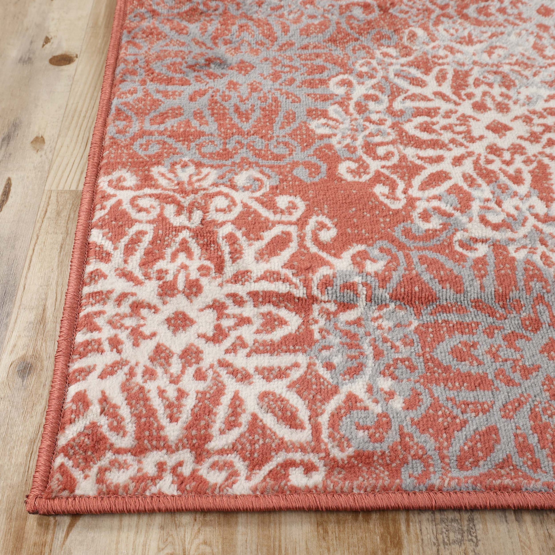 Leigh Traditional Floral Scroll Indoor Area Rug or Runner Rug Or Door Mat - Ginger
