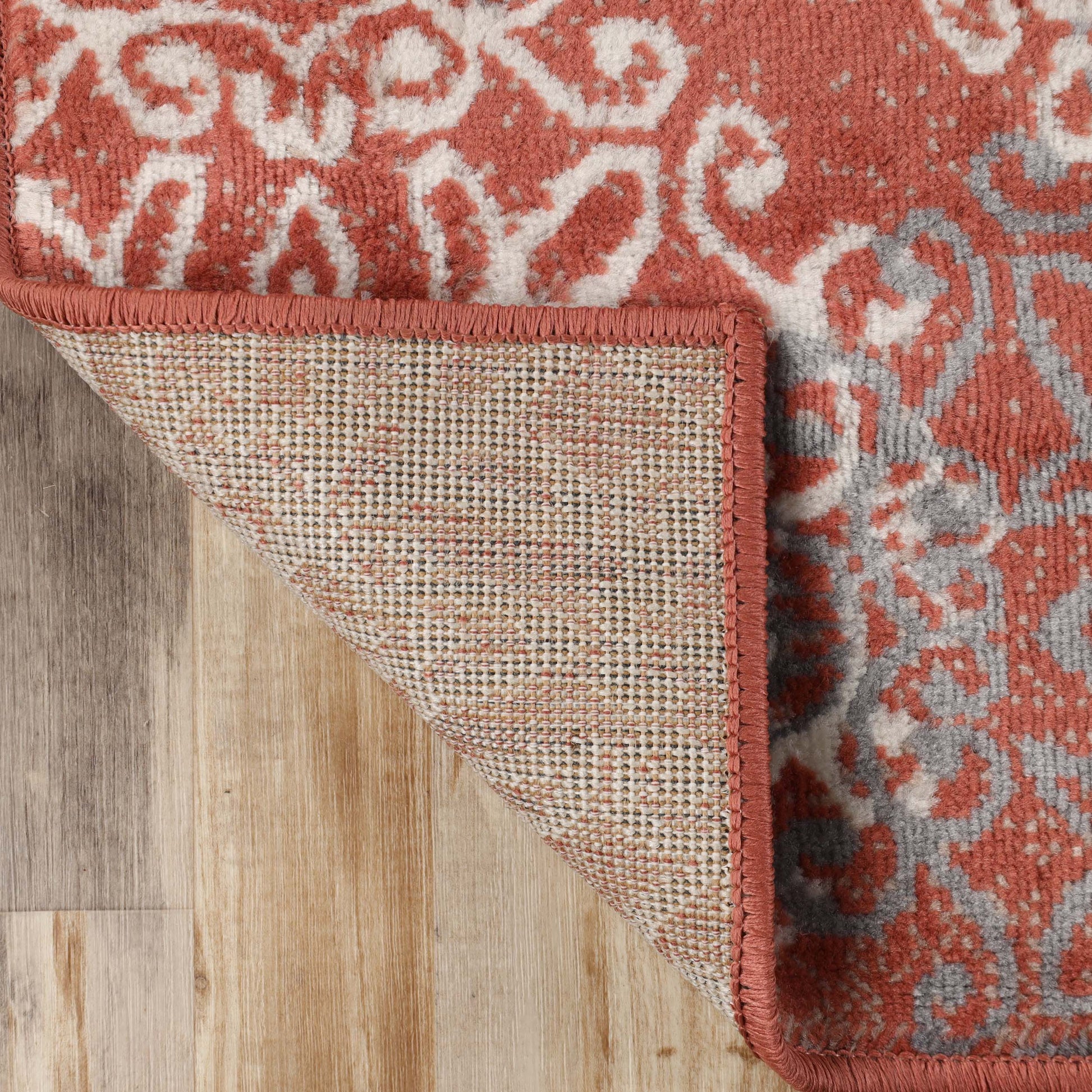 Leigh Traditional Floral Scroll Indoor Area Rug or Runner Rug Or Door Mat - Ginger