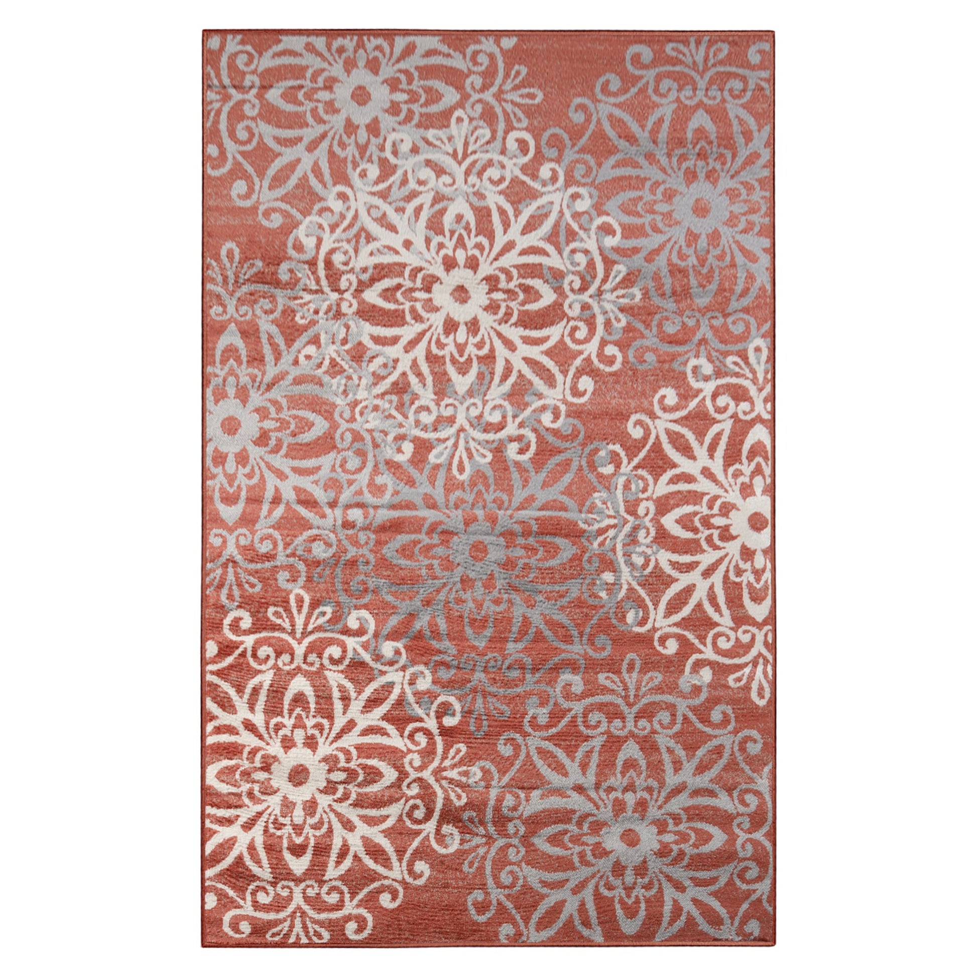 Leigh Traditional Floral Scroll Indoor Area Rug or Runner Rug Or Door Mat - Ginger