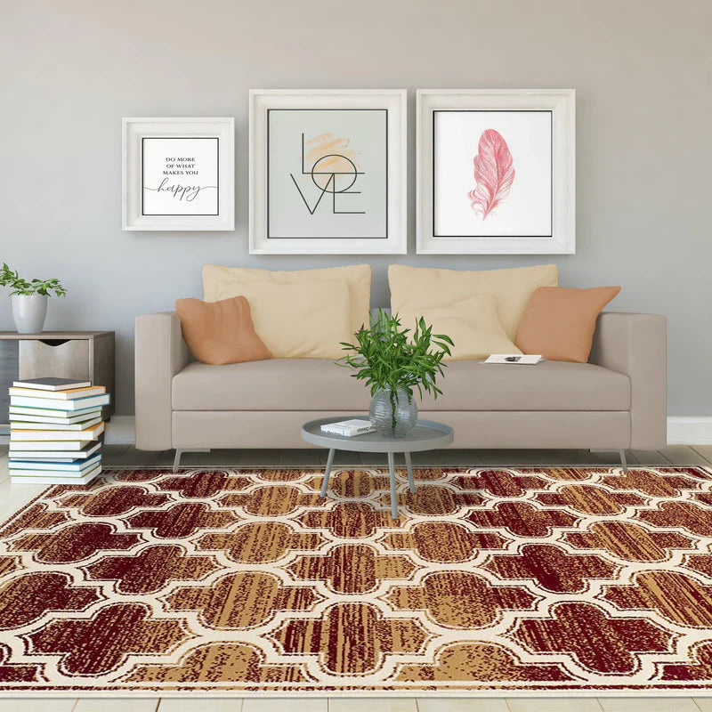 Distressed Moroccan Trellis Area Rug Or Runner Or Door Mat - Gold