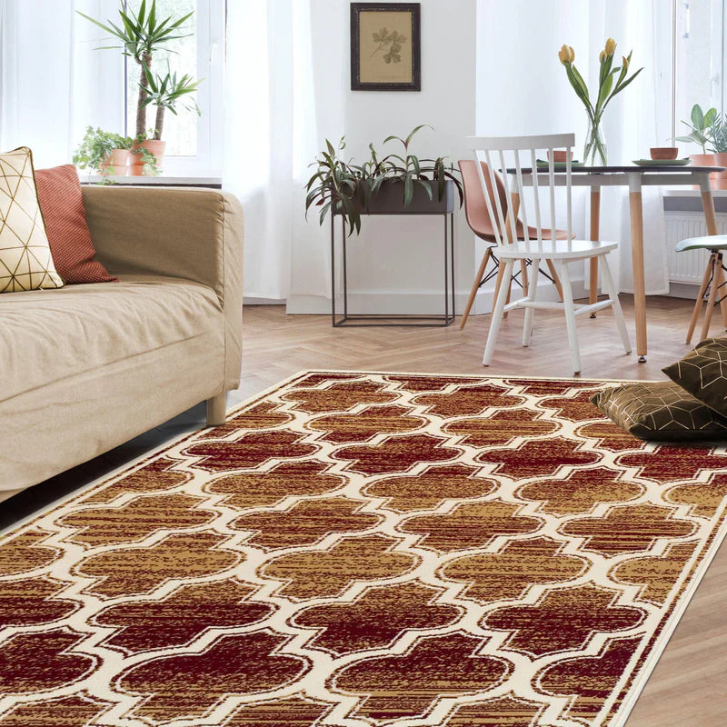 Distressed Moroccan Trellis Area Rug Or Runner Or Door Mat - Gold