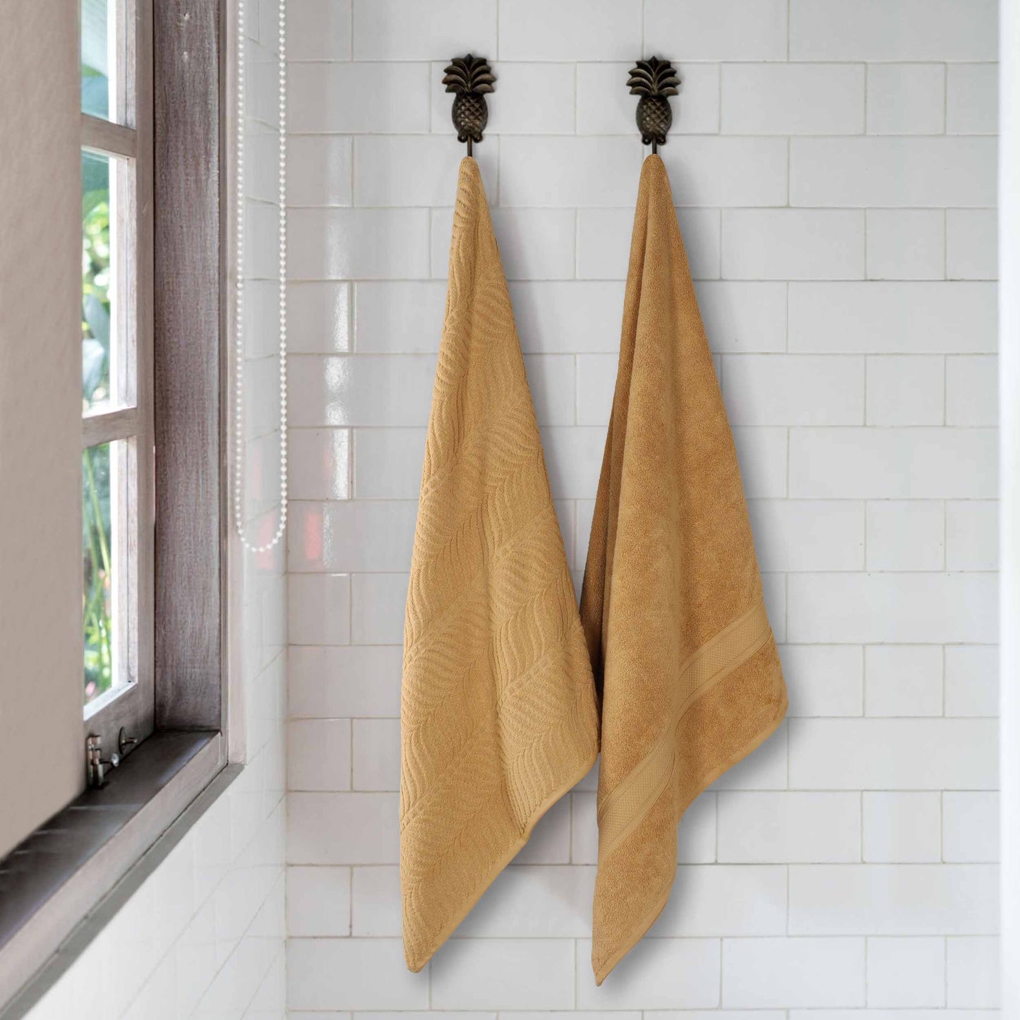 Chevron Zero Twist Solid and Jacquard Soft Cotton Bath Sheet Set of 2 - Gold