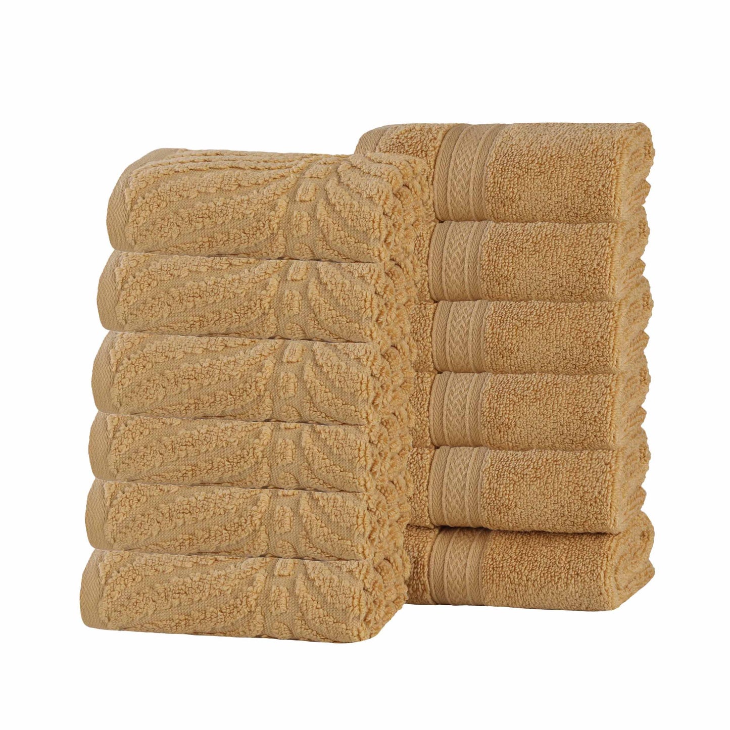 Chevron Zero Twist Solid and Jacquard Soft Cotton Washcloth Set of 12 - Gold