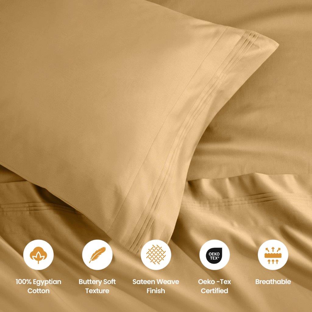 1500 Thread Count Egyptian Cotton 2 Piece Solid Pillowcase Set - Gold