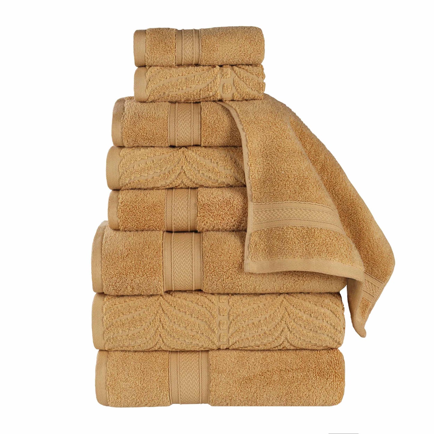 Chevron Zero Twist Solid and Jacquard Cotton 9 Piece Towel Set - Gold