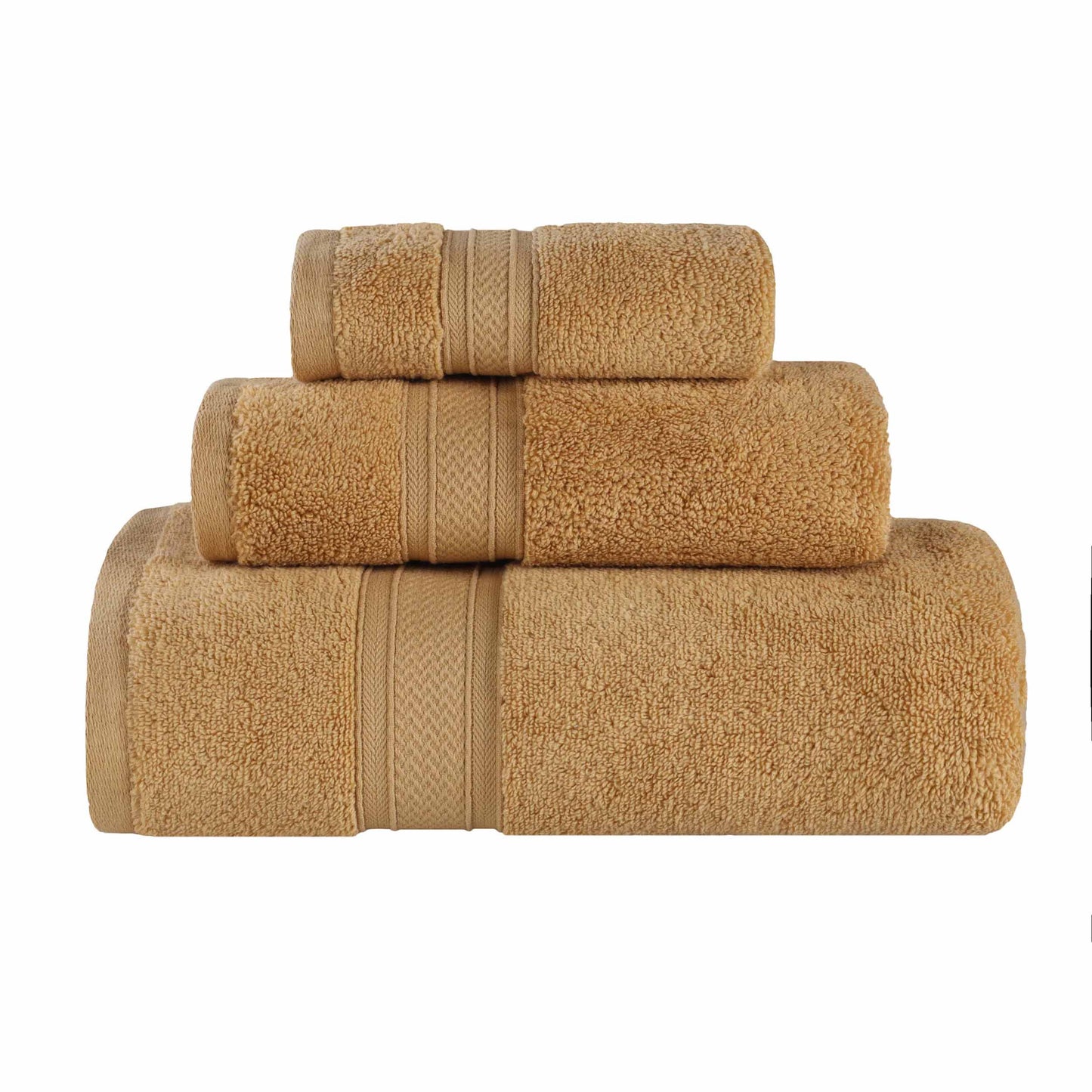 Chevron Zero Twist Solid Soft Absorbent Cotton 3 Piece Towel Set - Gold