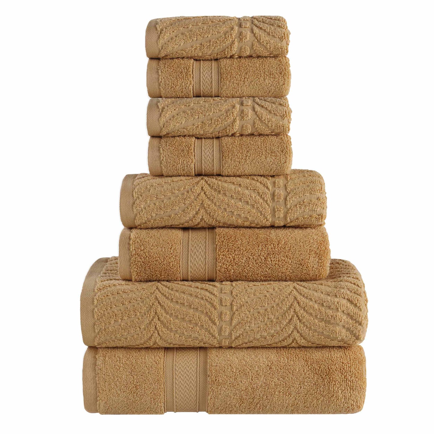 Chevron Zero Twist Solid and Jacquard Cotton 8 Piece Towel Set - Gold