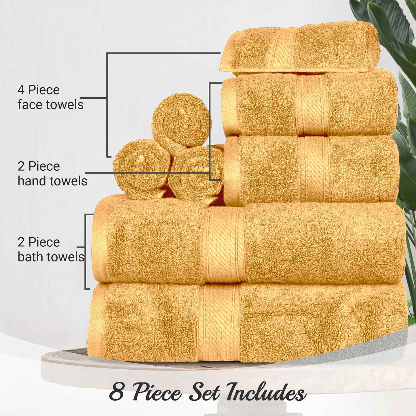 Madison Egyptian Cotton Pile Plush Heavyweight 8 Piece Towel Set