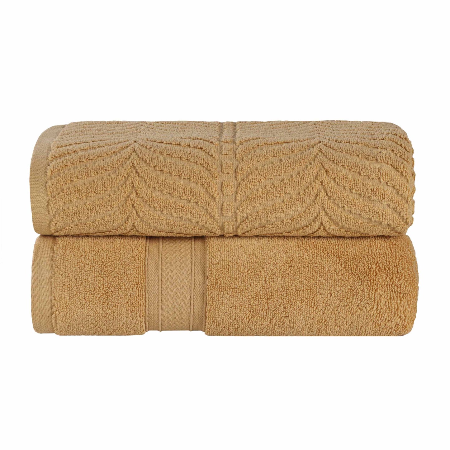 Chevron Zero Twist Solid and Jacquard Soft Cotton Bath Sheet Set of 2 - Gold