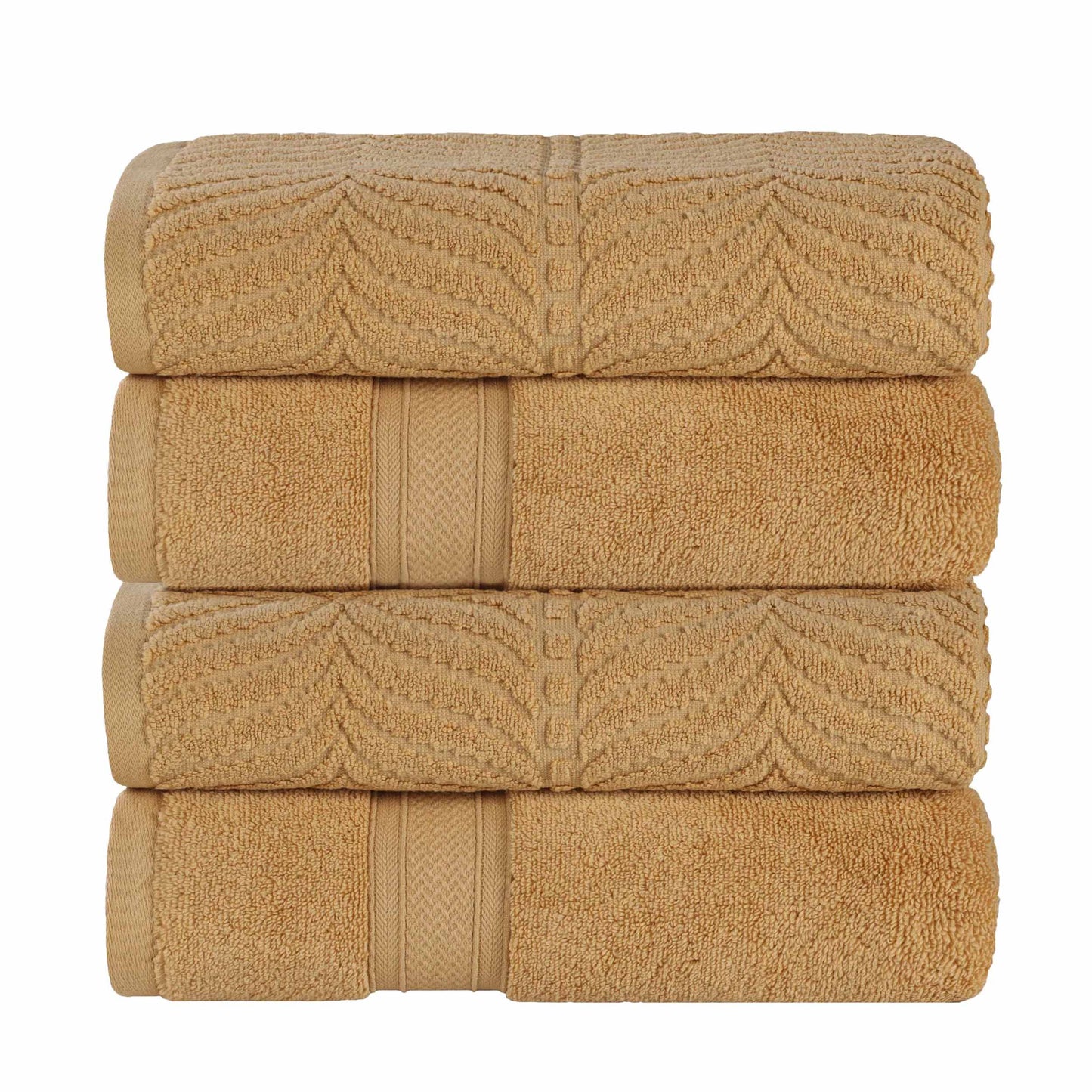 Chevron Zero Twist Solid and Jacquard Soft Cotton Hand Towel Set of 6 - Gold