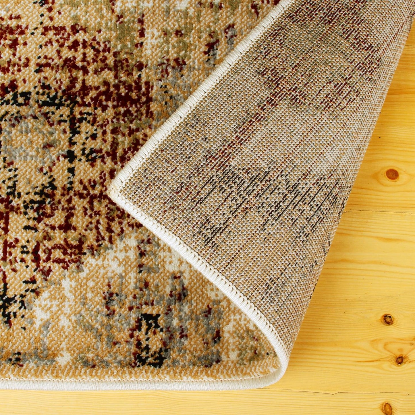 Arabella Heavily Distressed Retro Geometric Area Rug or Runner - Gold