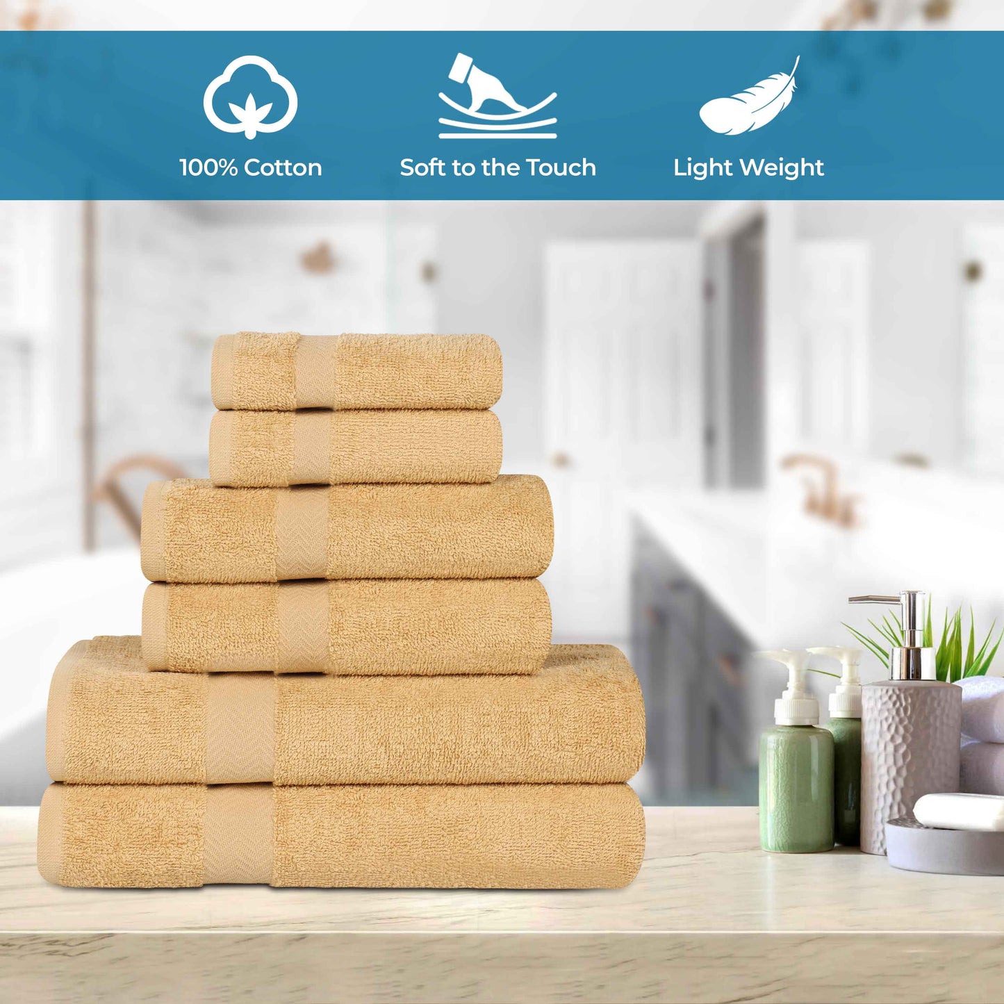 6 Piece Cotton Eco-Friendly Soft Absorbent Towel Set