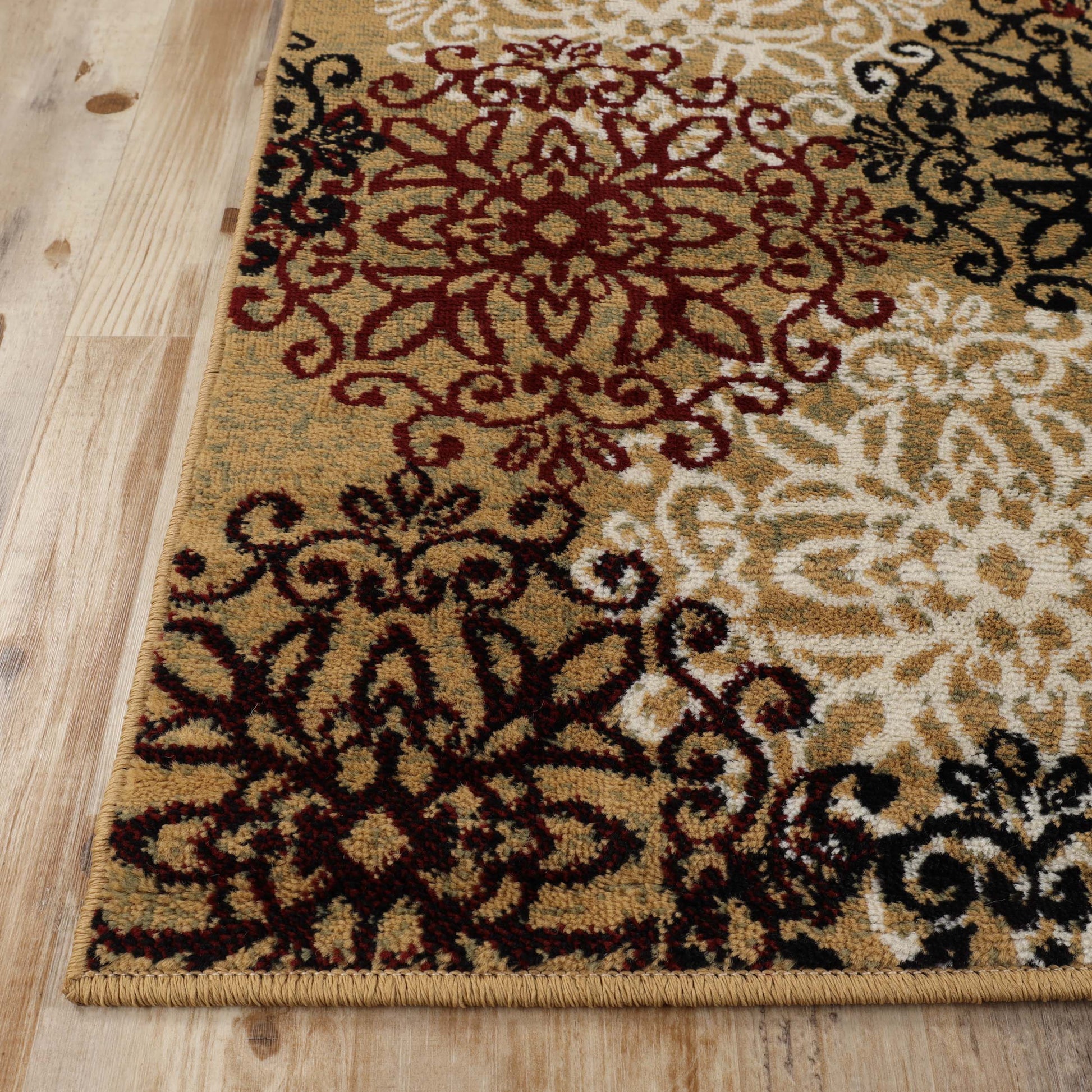 Leigh Traditional Floral Scroll Indoor Area Rug or Runner Rug Or Door Mat - Gold