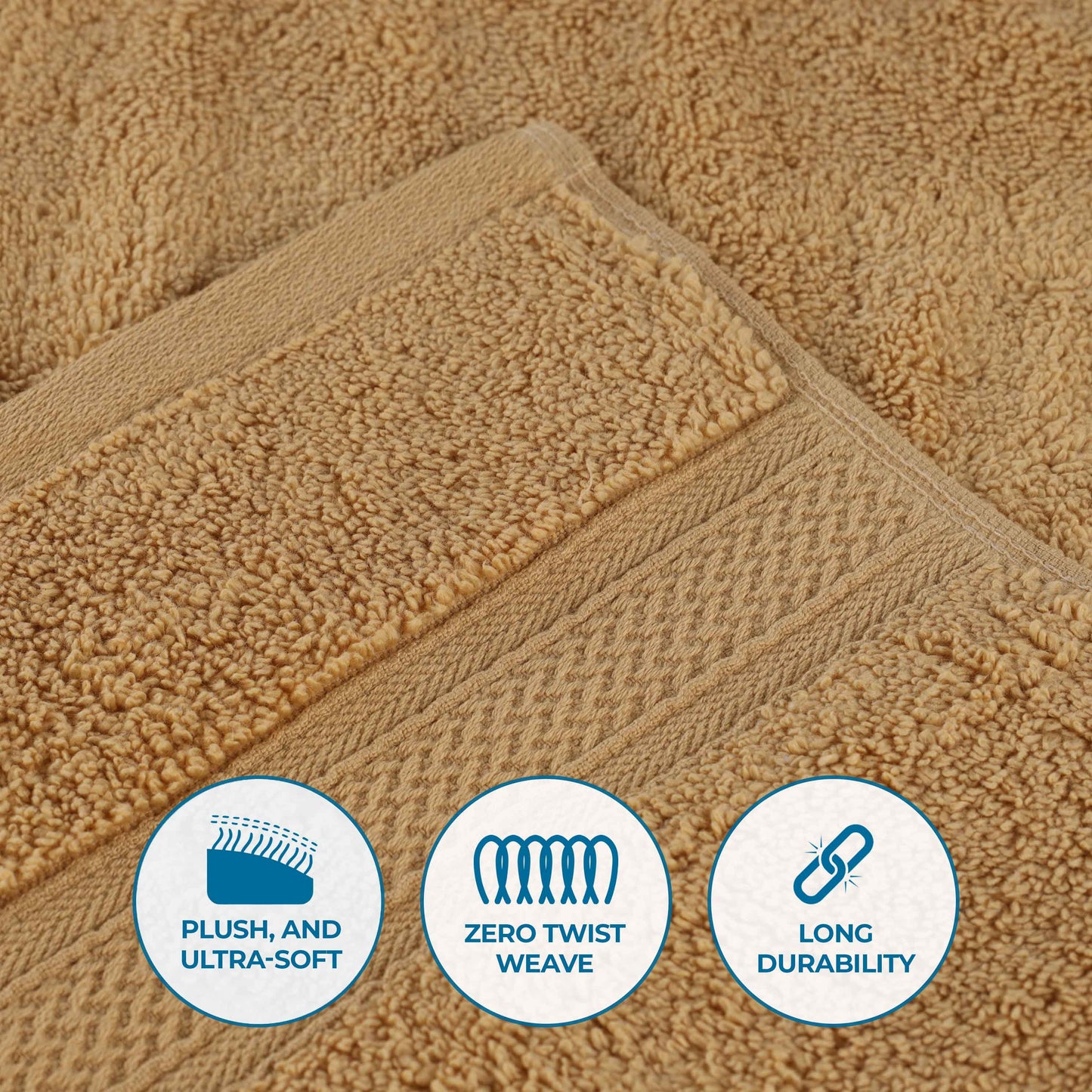 Chevron Zero Twist Solid and Jacquard Soft Cotton 6 Piece Towel Set - Gold