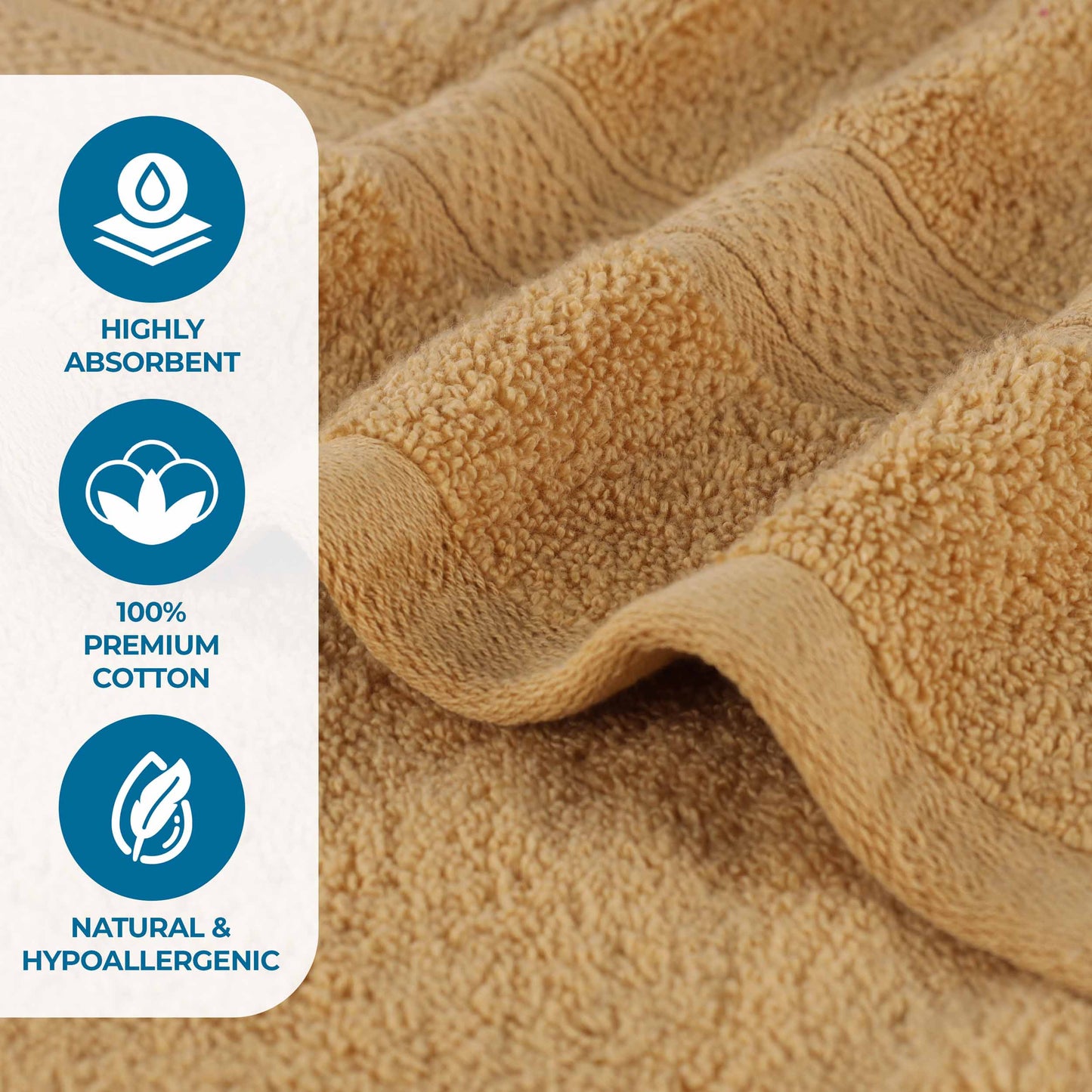Chevron Zero Twist Solid and Jacquard Soft Cotton 6 Piece Towel Set - Gold