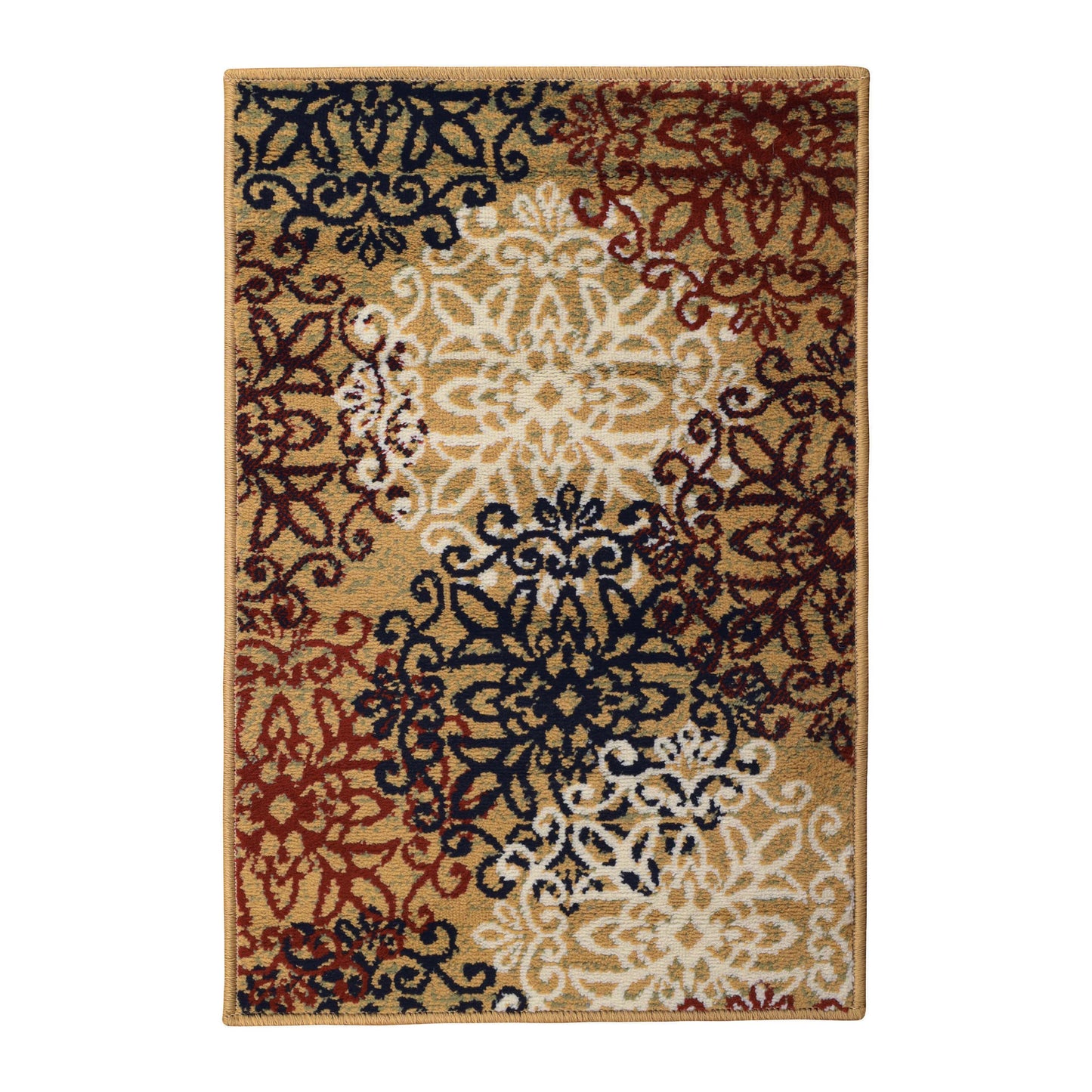 Leigh Traditional Floral Scroll Indoor Area Rug or Runner Rug Or Door Mat - Gold