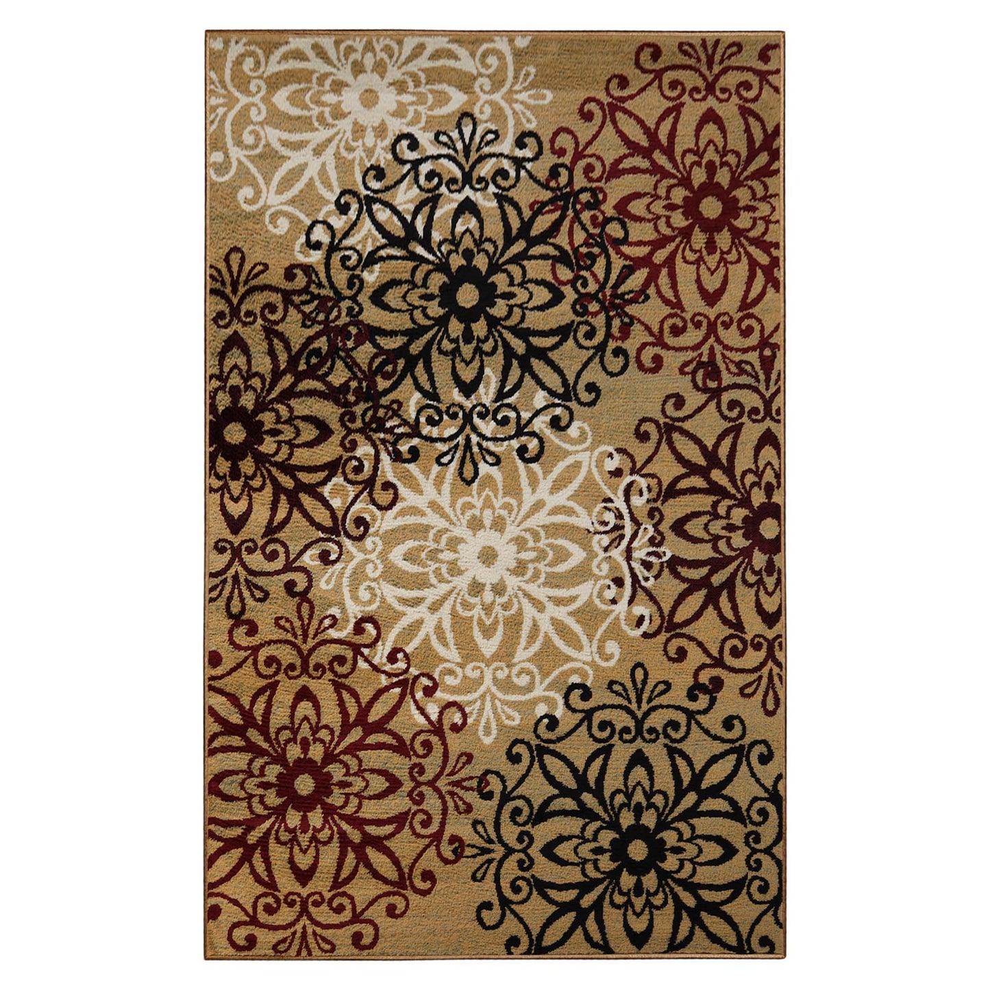 Leigh Traditional Floral Scroll Indoor Area Rug or Runner Rug Or Door Mat - Gold