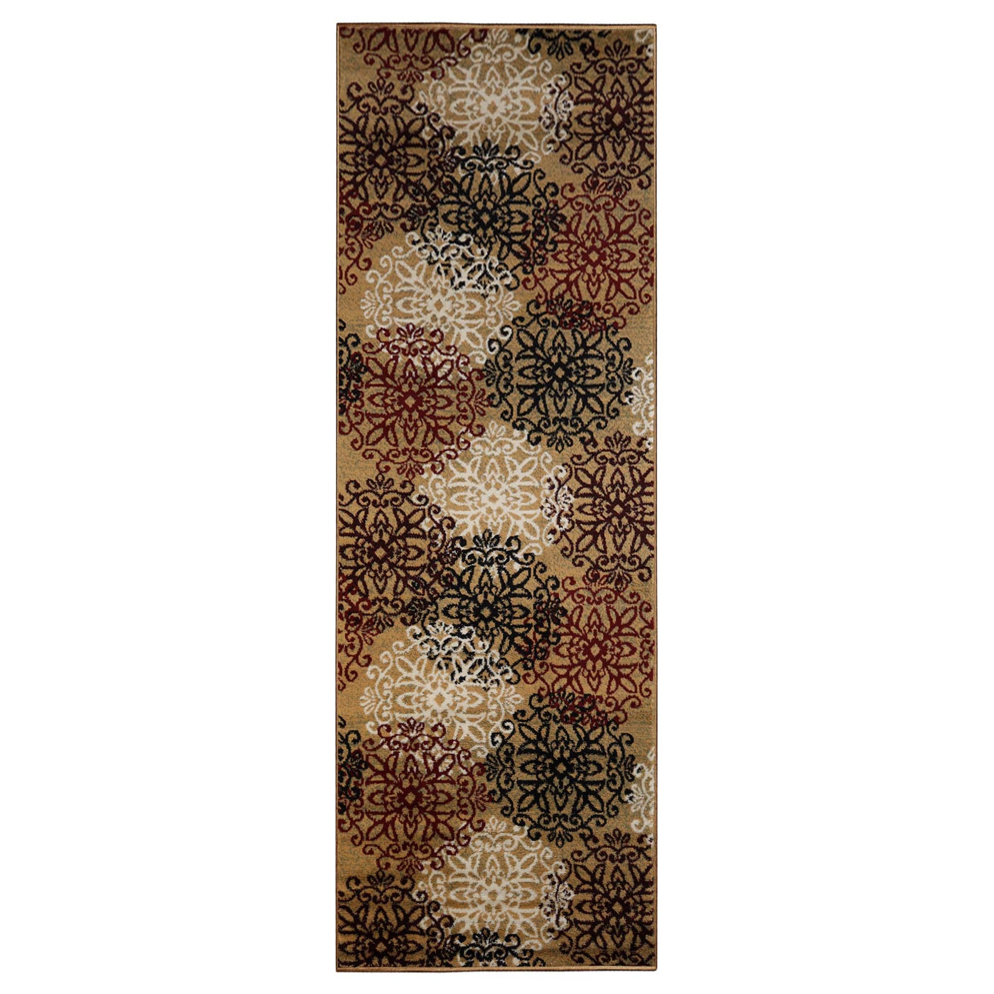 Leigh Traditional Floral Scroll Indoor Area Rug or Runner Rug Or Door Mat - Gold
