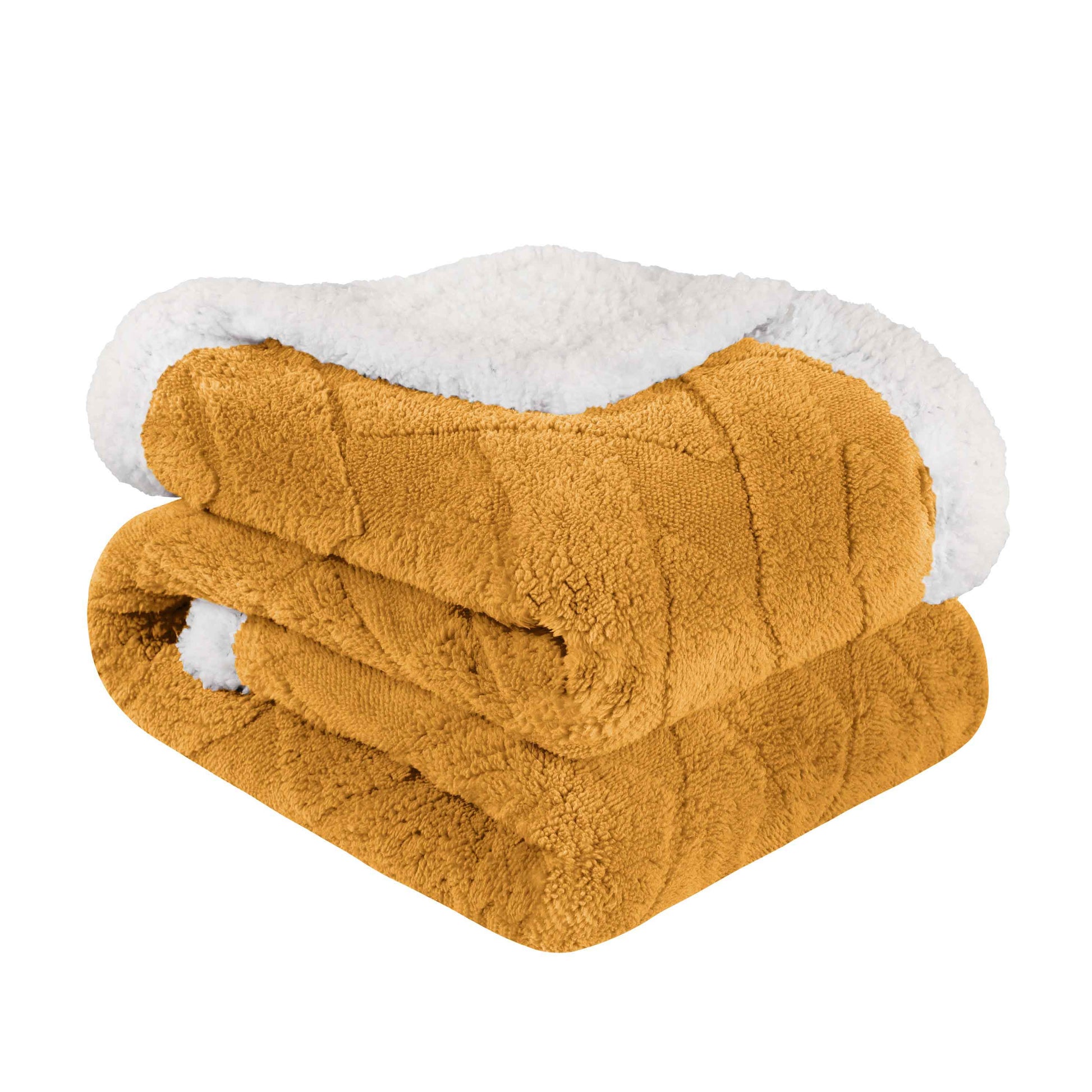 Nuuk Jacquard Lattice Fleece Plush Fluffy Sherpa Reversible Blanket - Gold