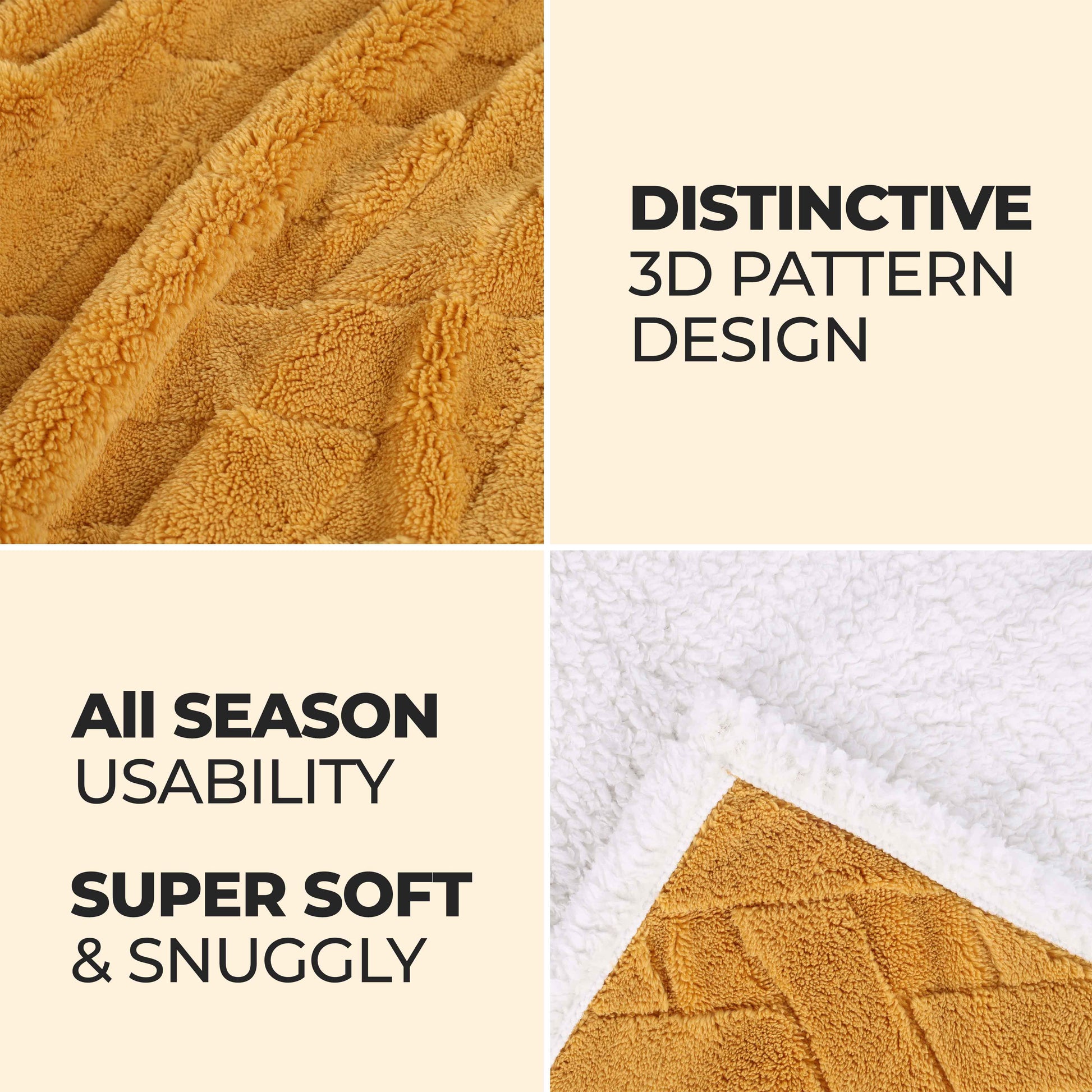 Nuuk Jacquard Lattice Fleece Plush Fluffy Sherpa Reversible Blanket - Gold