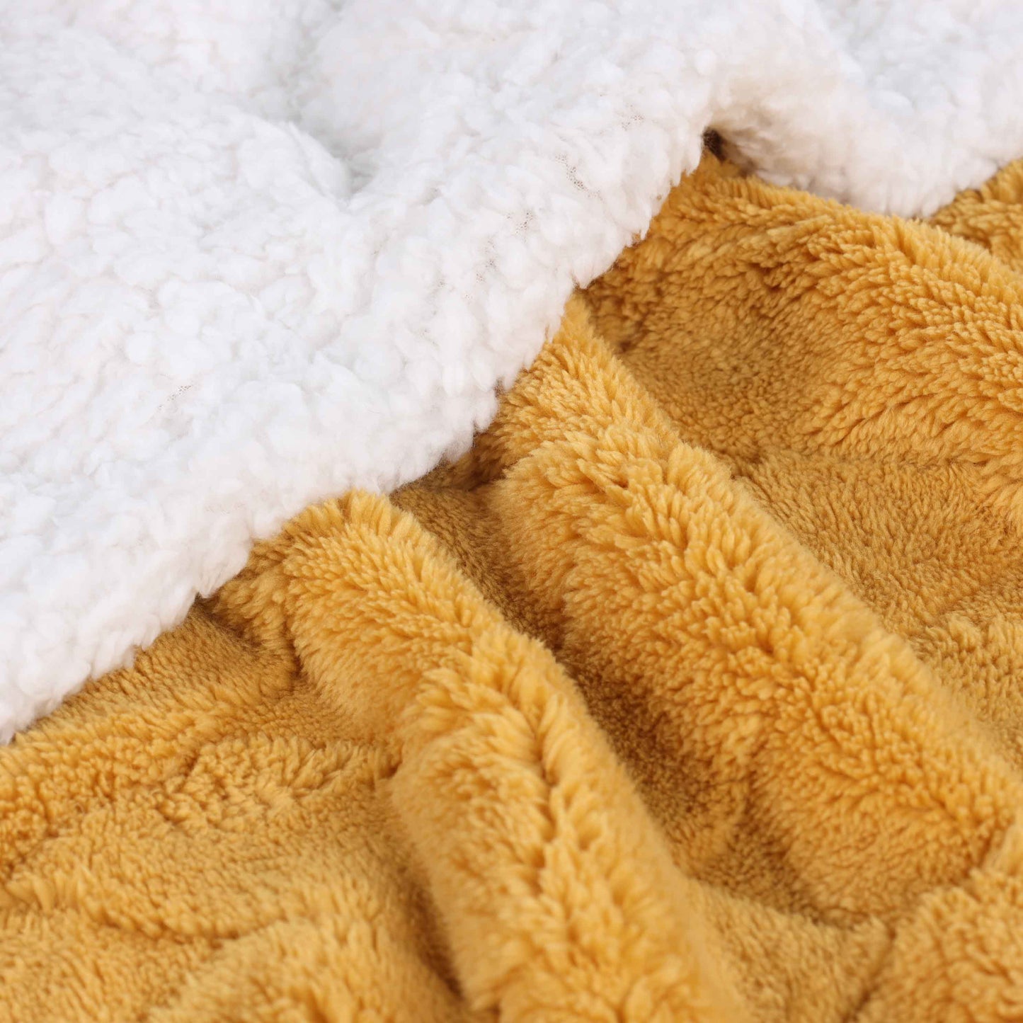 Nuuk Jacquard Lattice Fleece Plush Fluffy Sherpa Reversible Blanket - Gold