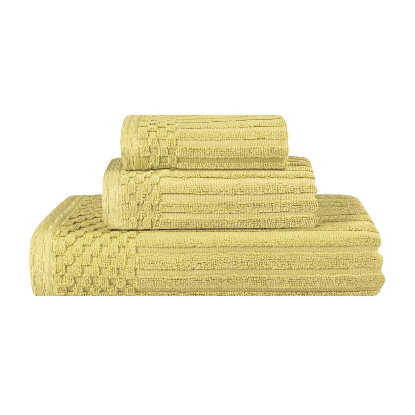 Soho Ribbed Cotton Absorbent 3 Piece Assorted Towel Set - GoldenMist