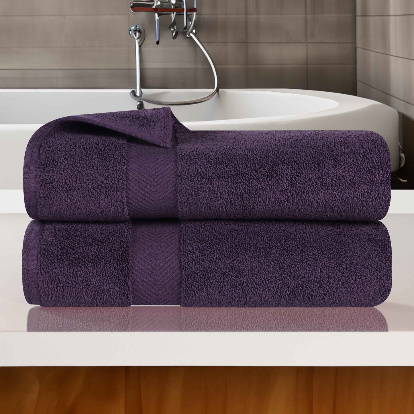 Zero Twist Smart Dry Combed Cotton 2 Piece Bath Towel Set - Grapeseed